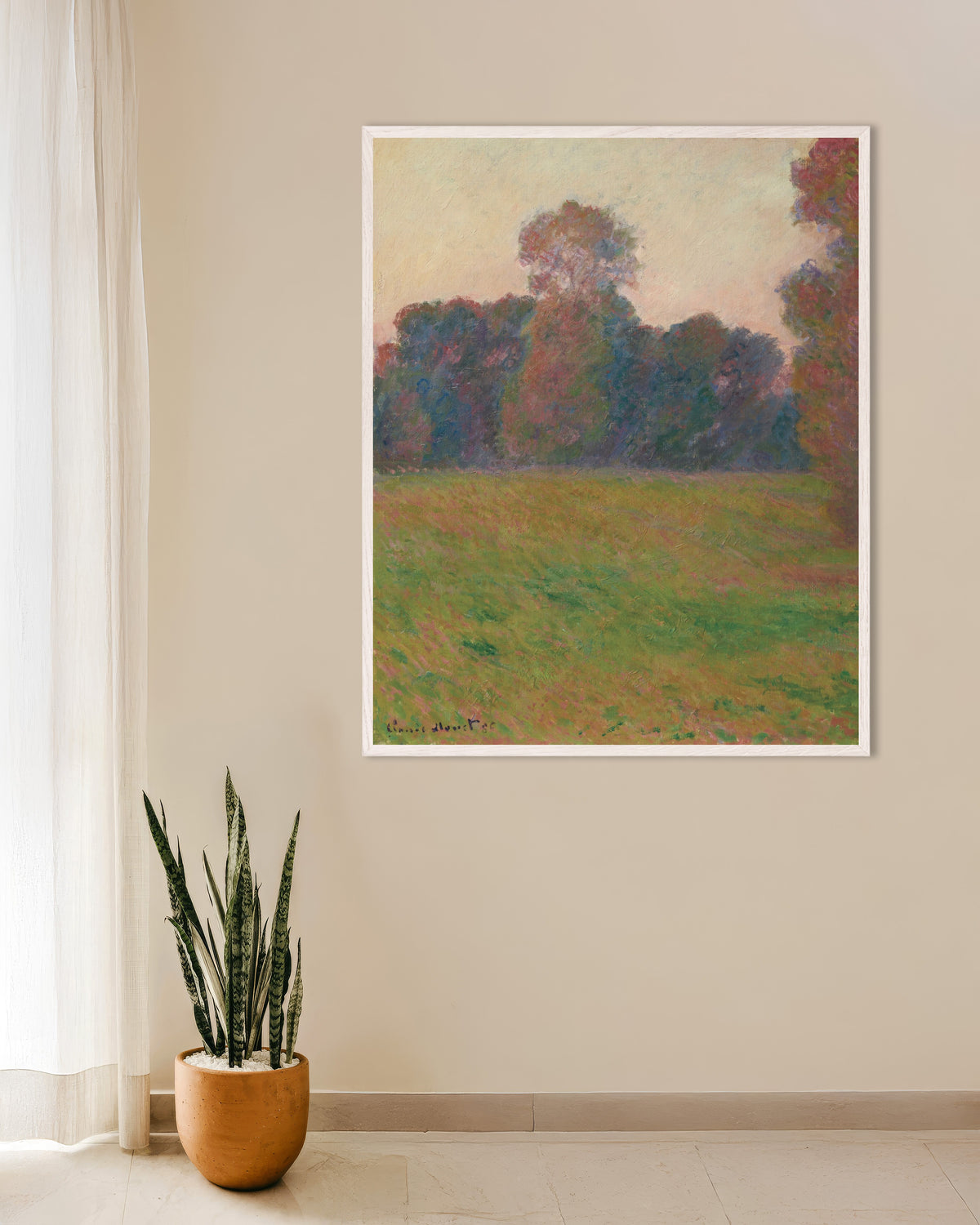 Poster Äng vid Giverny (1886) av Claude Monet med vit träram