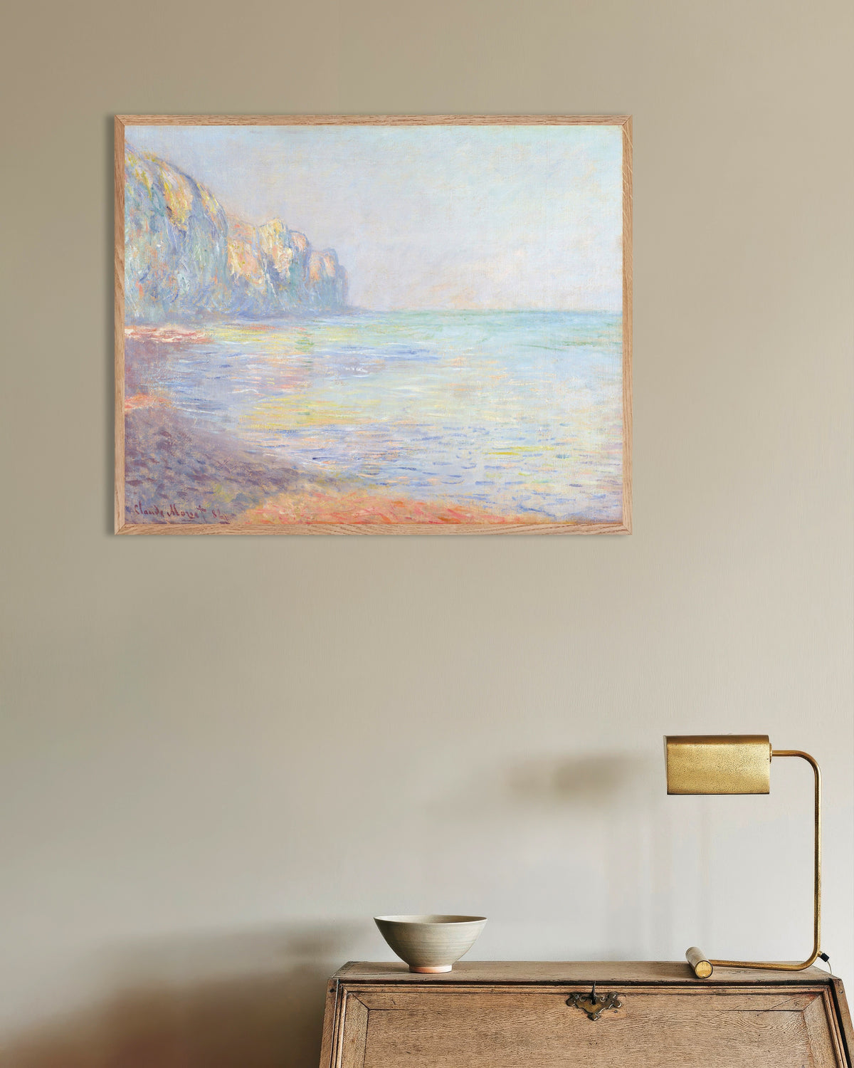 Poster Disig morgon vid Pourville (1882) av Claude Monet med ram i naturträ