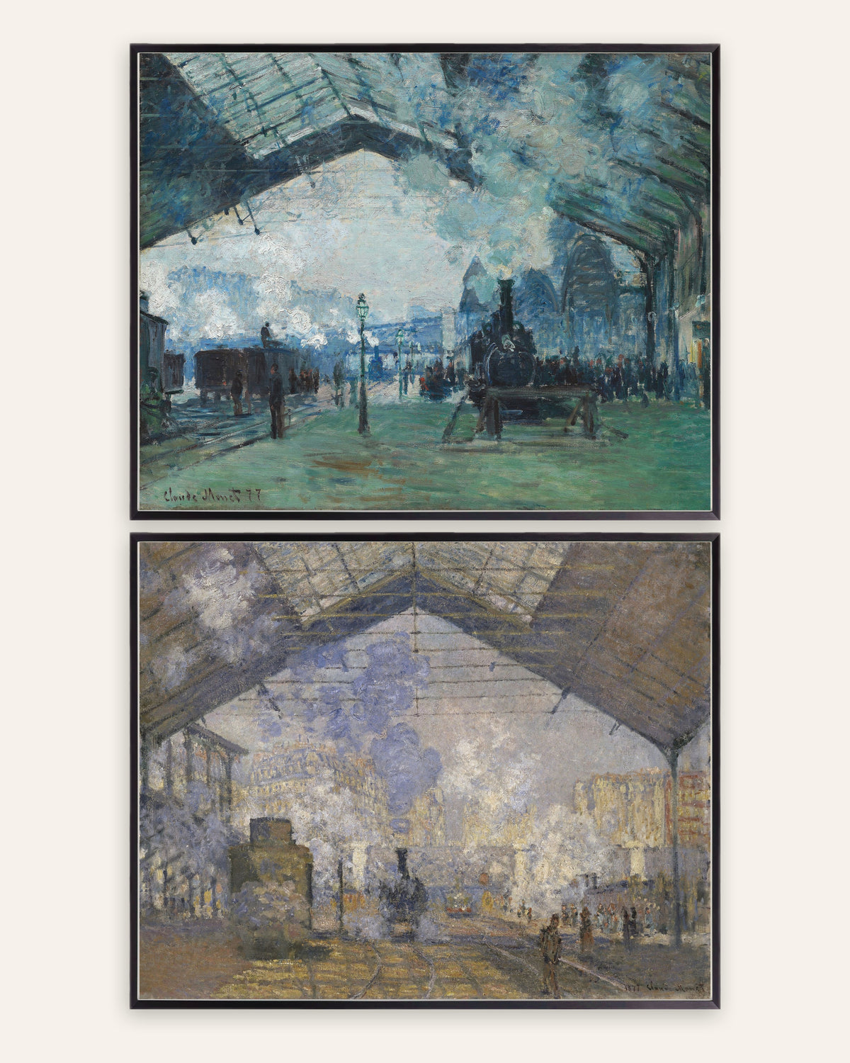 Monet Gare Saint-Lazare posters, set med 2: ånga och tåg, i svarta metallramar
