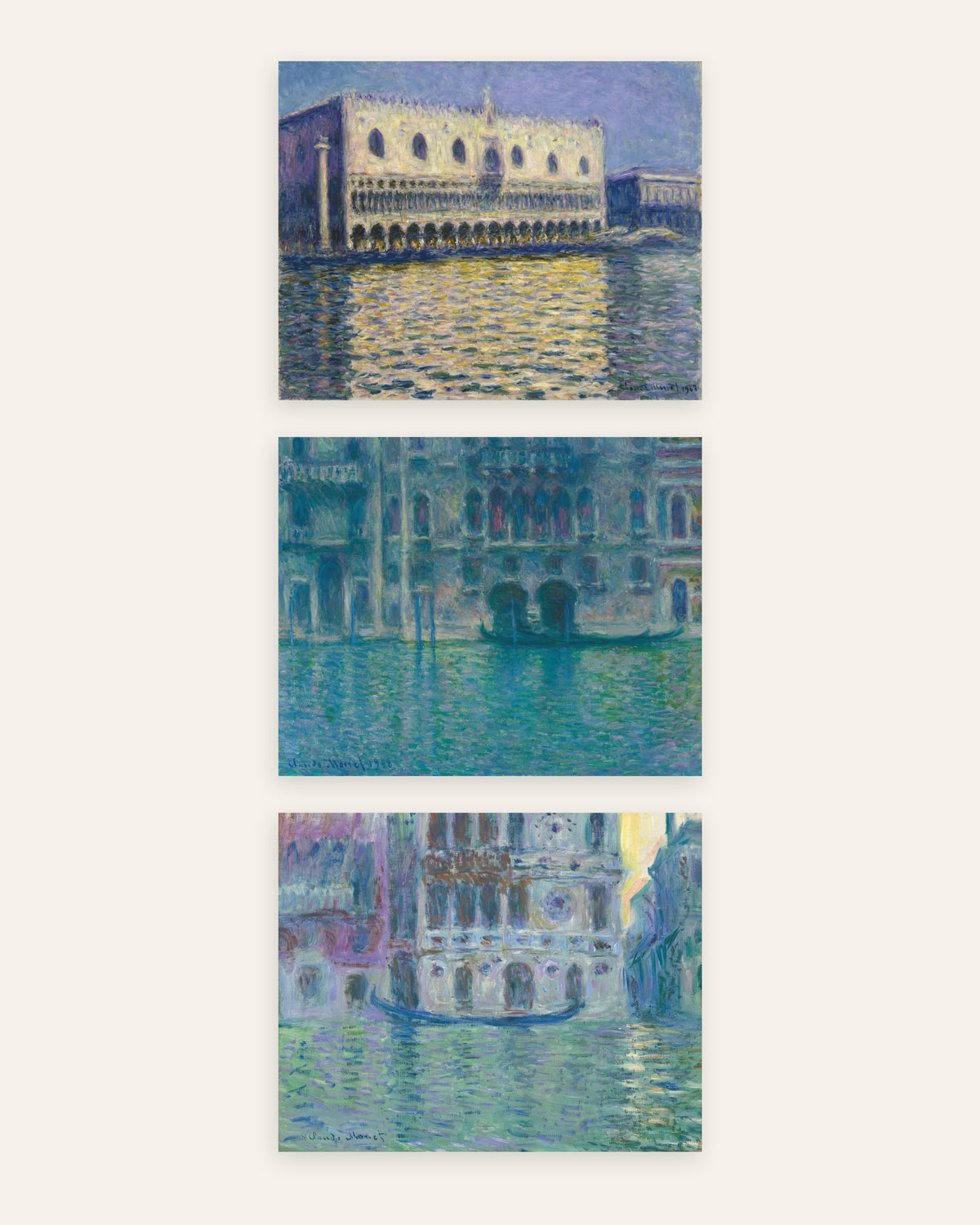 Monet Venedig posters, set med 3: Dogepalatset, da Mula och Dario, utan ram