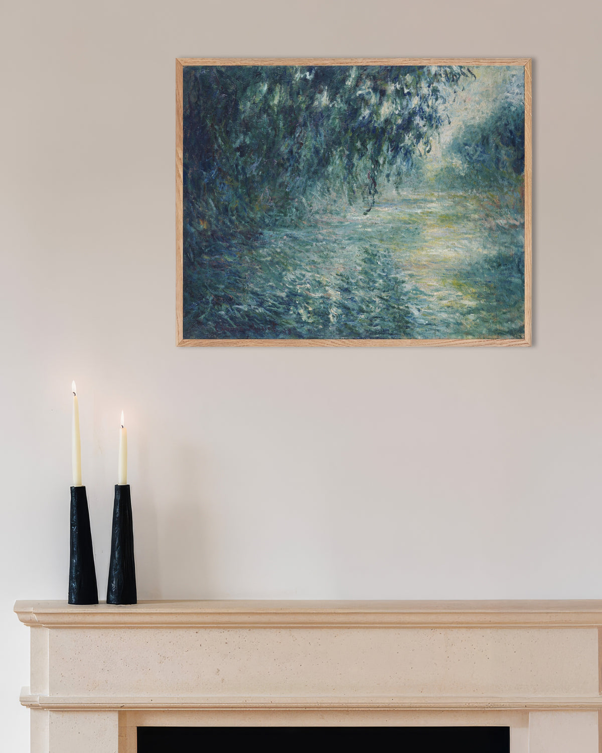 Poster Morgon vid Seine (1898) av Claude Monet med ram i naturträ