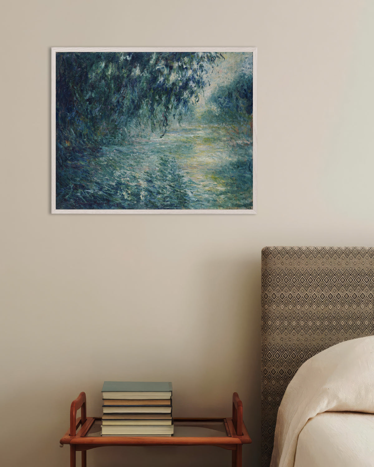 Poster Morgon vid Seine (1898) av Claude Monet med vit träram