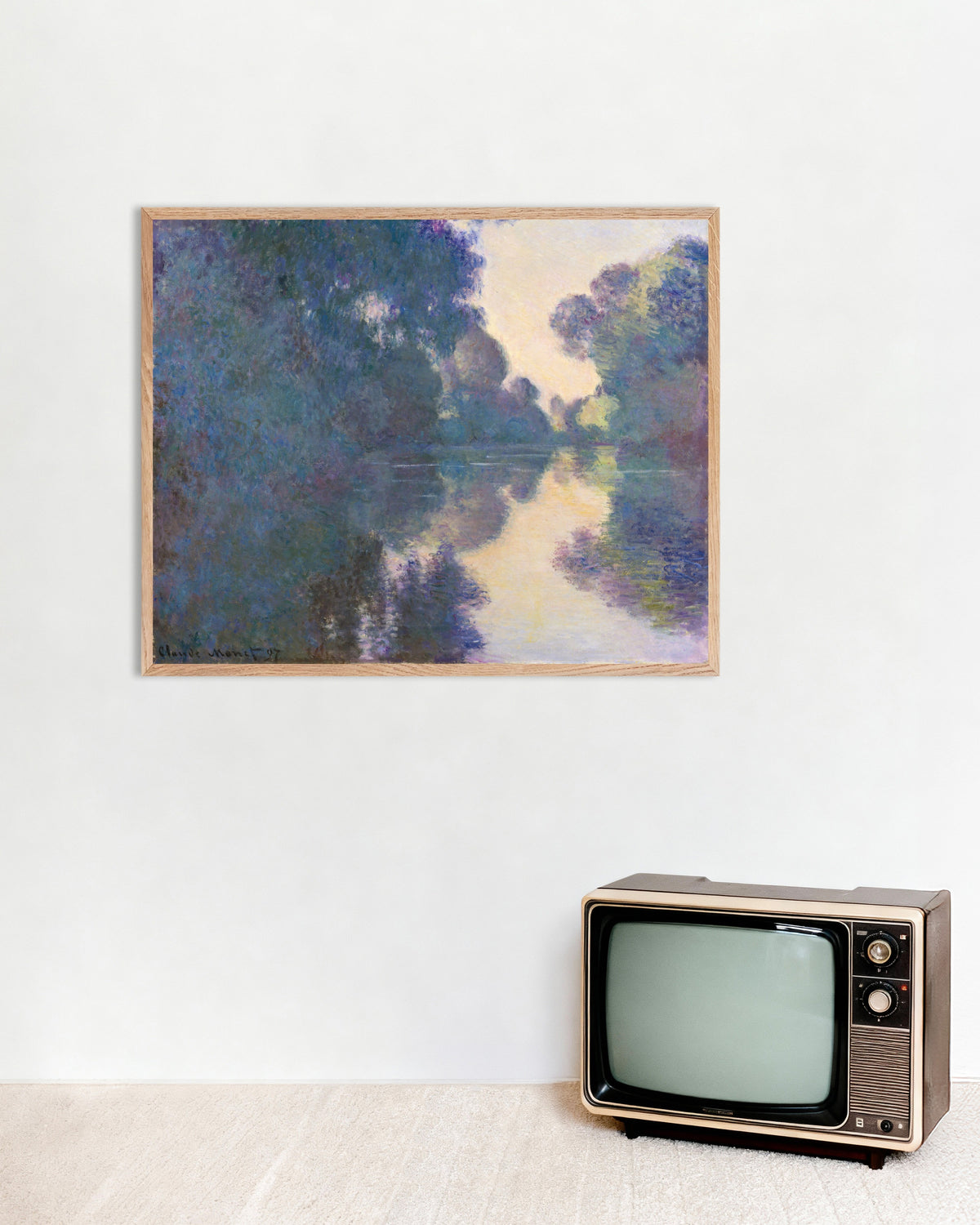 Poster Morgon vid Seine nära Giverny (1897) av Claude Monet med ram i naturträ
