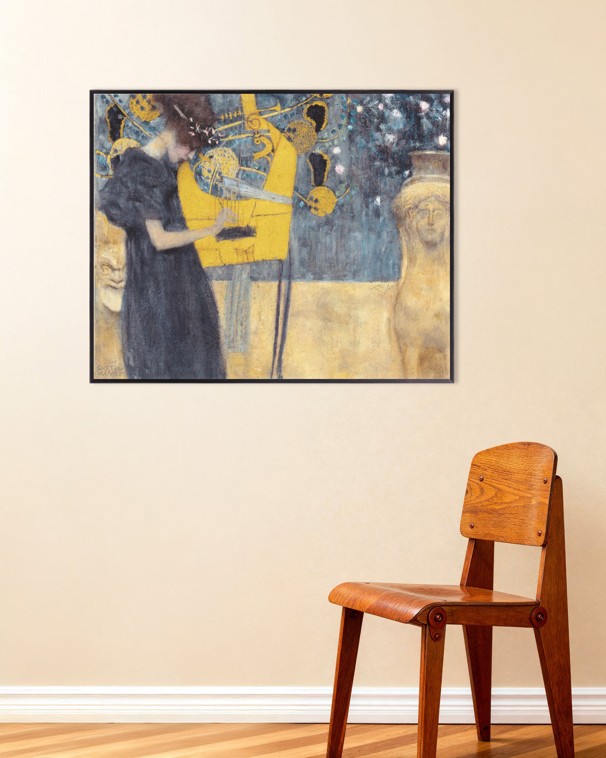 Poster Musiken I (1895) av Gustav Klimt med metallram
