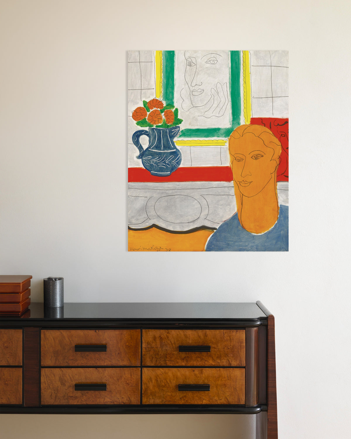 Poster av Ockrahuvud (Figur och bukett) (1937) av Henri Matisse
