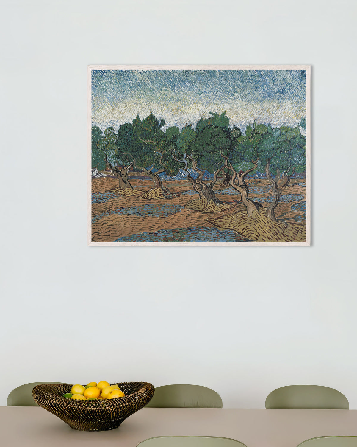Poster med Olivlund (1889) av Vincent van Gogh, med vit träram
