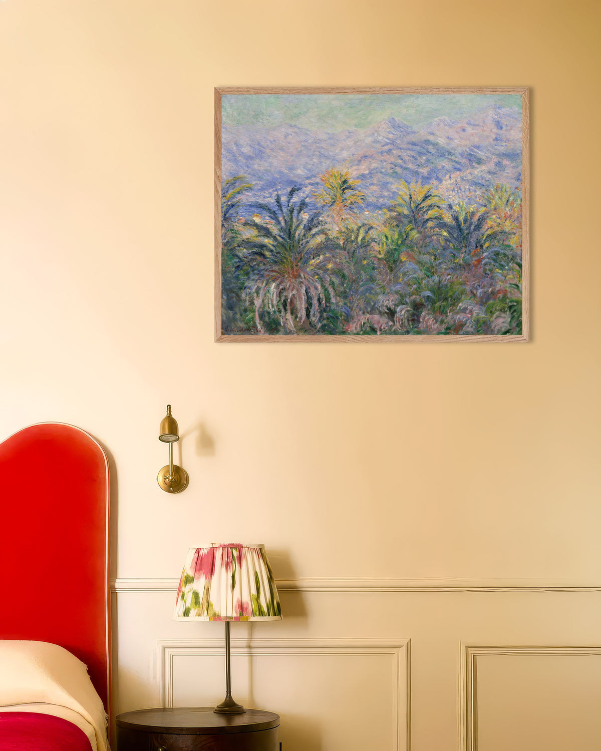 Poster Palmer i Bordighera (1884) av Claude Monet med ram i naturträ