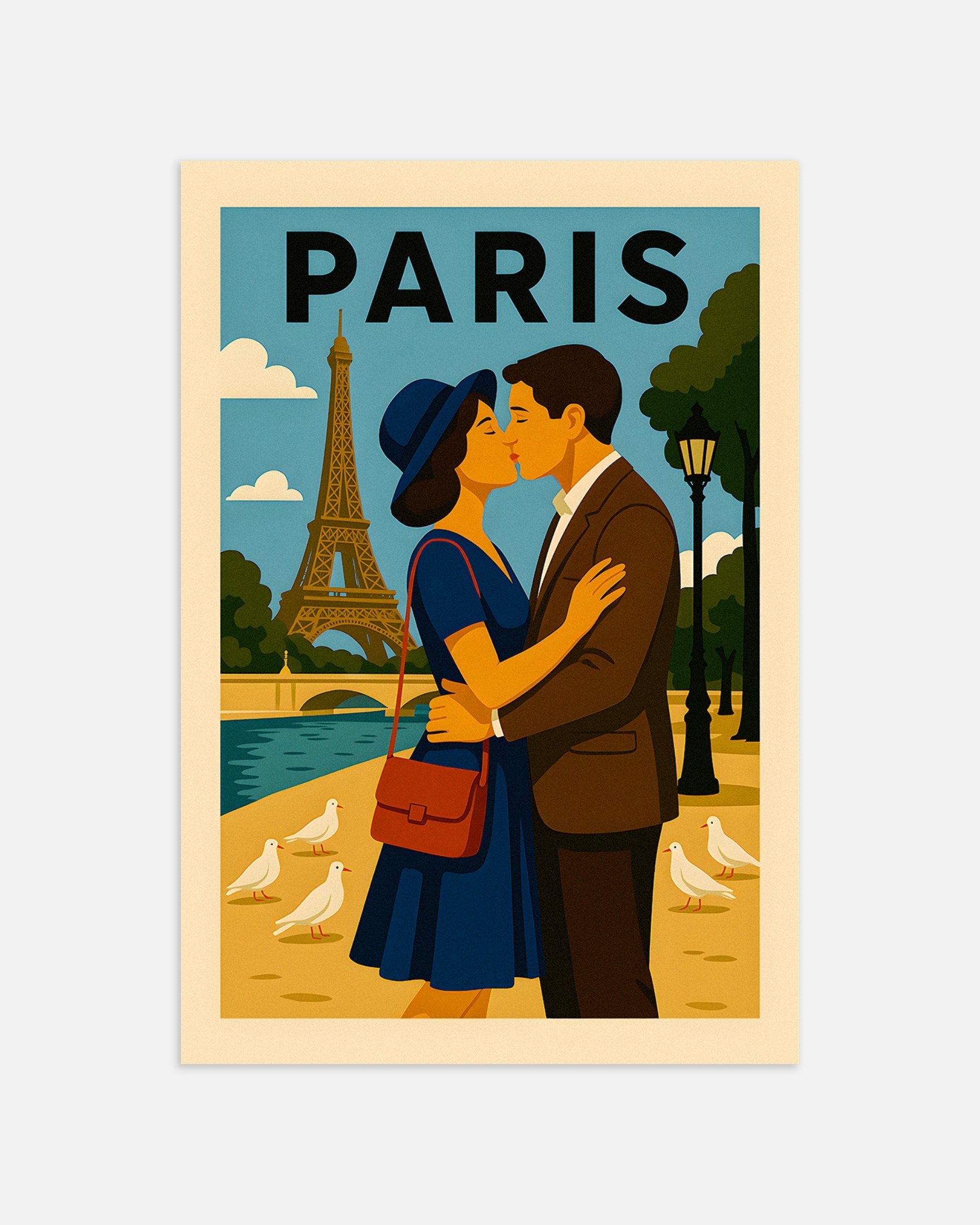 Poster of Paris Lovers Poster – Romantic Vintage-Style Illustration, thumbnail