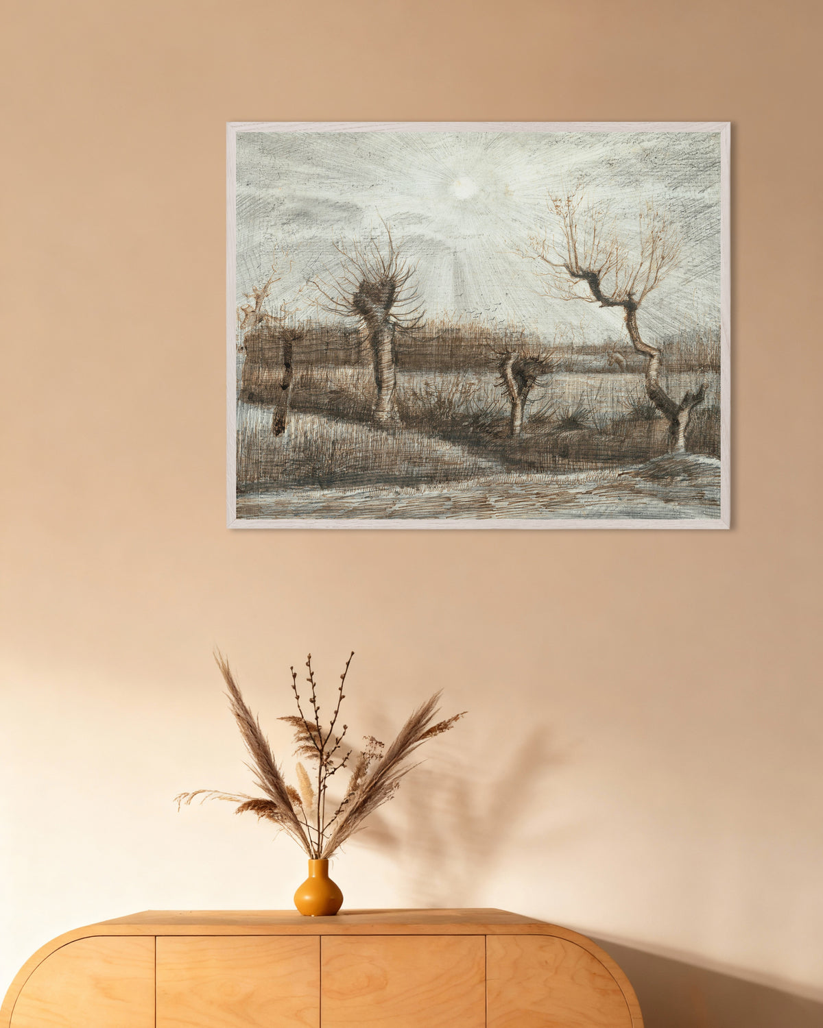 Poster av Pollard Willows (1884) av Vincent van Gogh, med vit träram