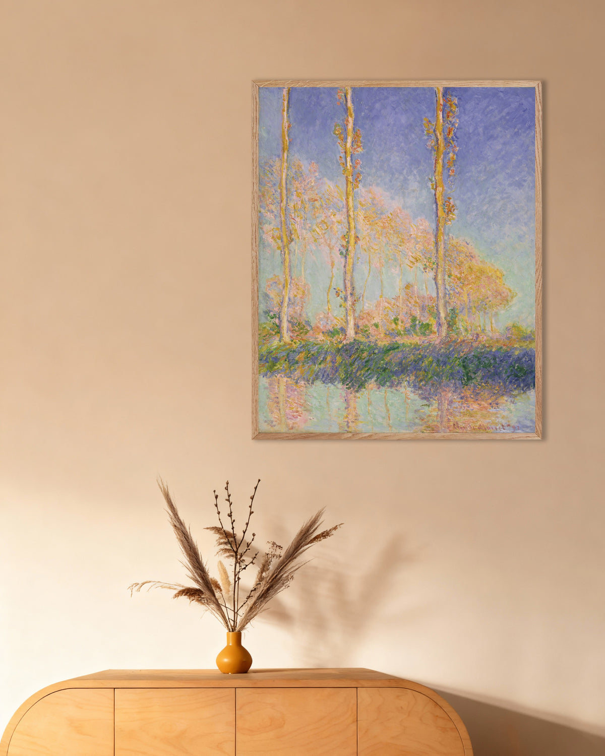 Poster Popplar (1891) av Claude Monet med ram i naturträ