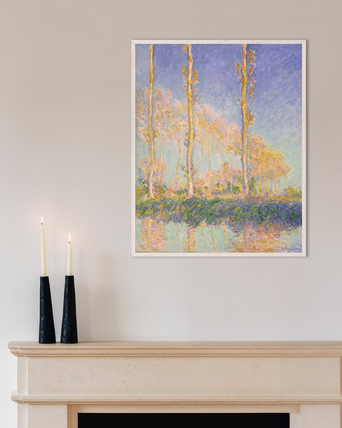 Poster Popplar (1891) av Claude Monet med vit träram