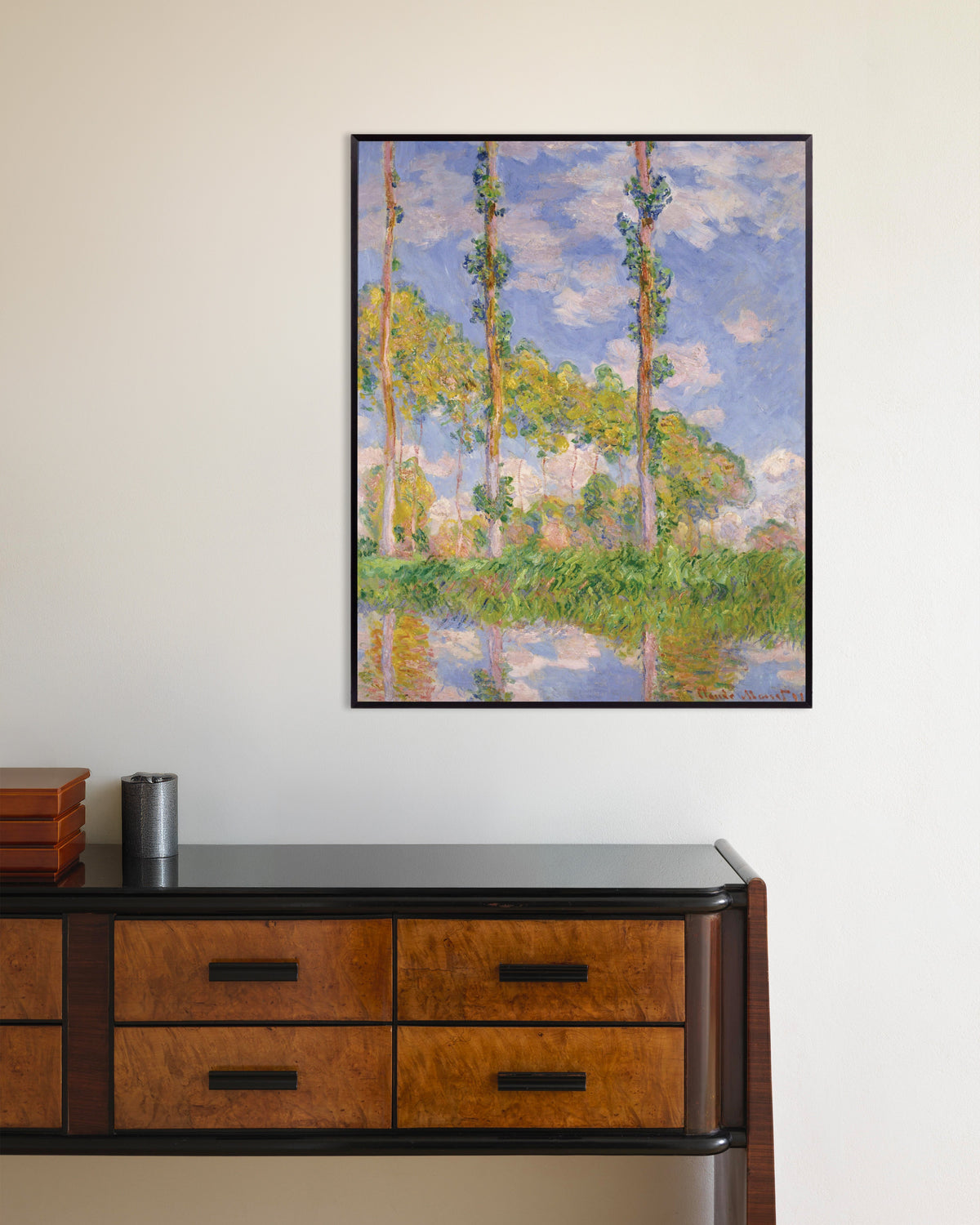Poster Popplar i solen (1891) av Claude Monet med metallram
