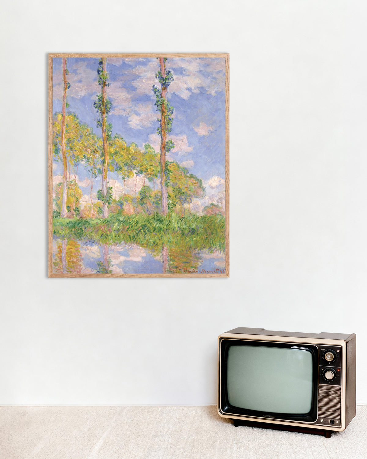 Poster Popplar i solen (1891) av Claude Monet med ram i naturträ