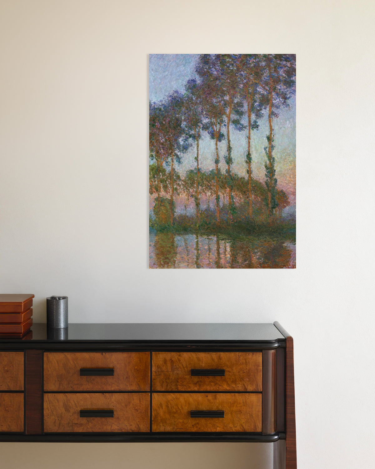 Poster Popplar vid Eptes strand, skymning (1891) av Claude Monet