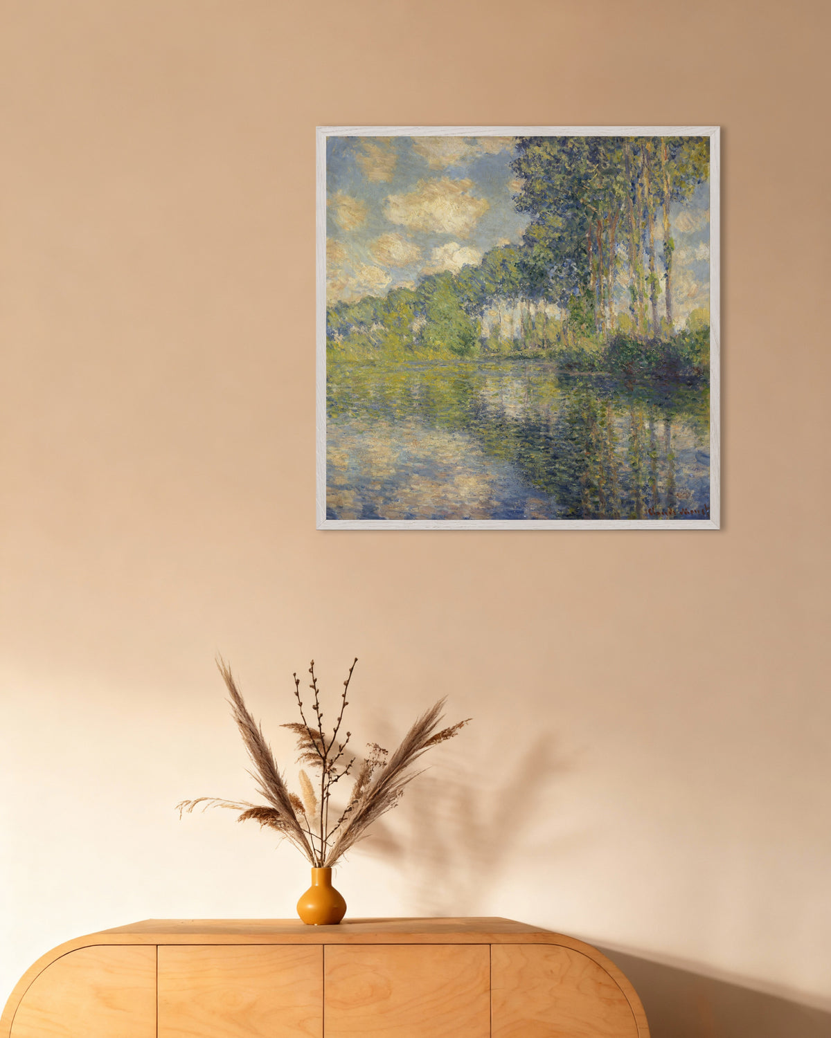 Poster Popplar vid Epte (1891) av Claude Monet med vit träram