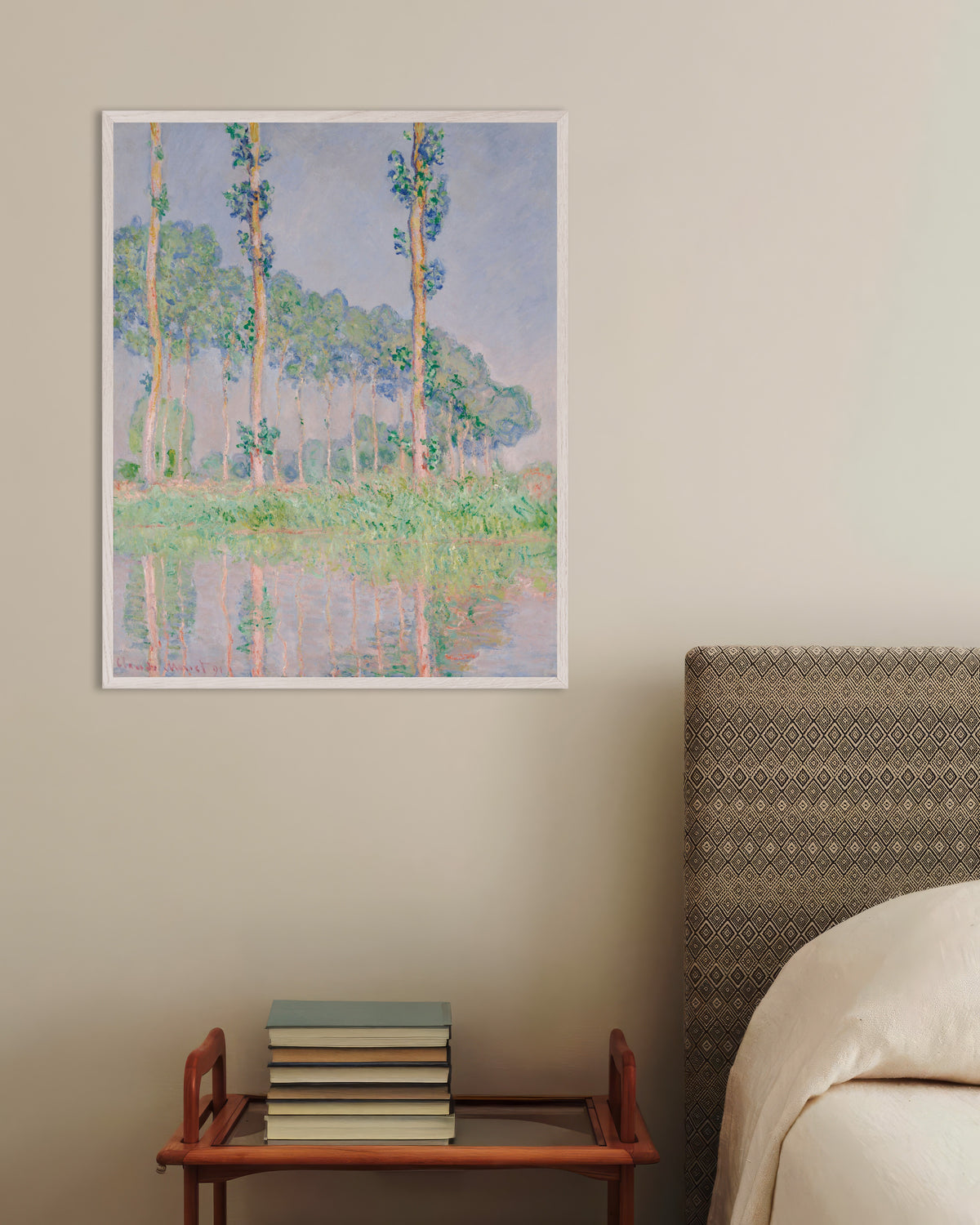 Poster Popplar, rosa effekt (1891) av Claude Monet med vit träram