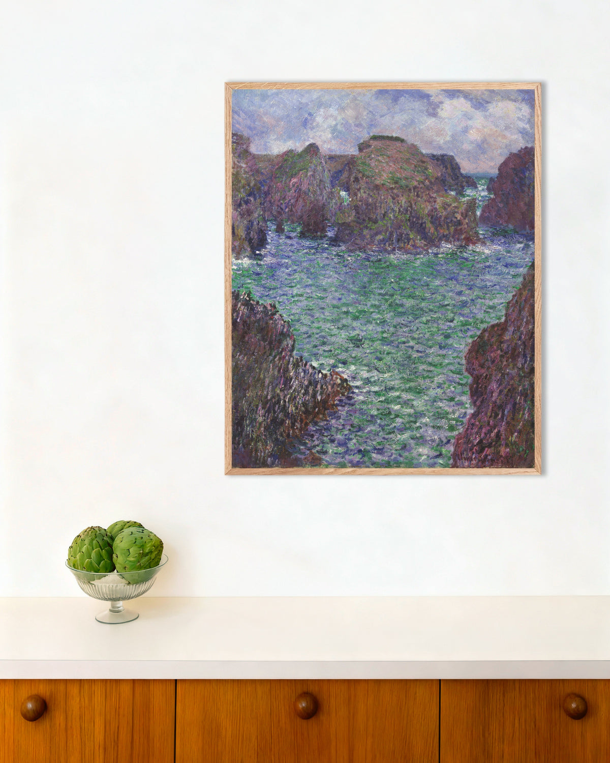Poster Port-Goulphar, Belle-Île (1887) av Claude Monet med ram i naturträ