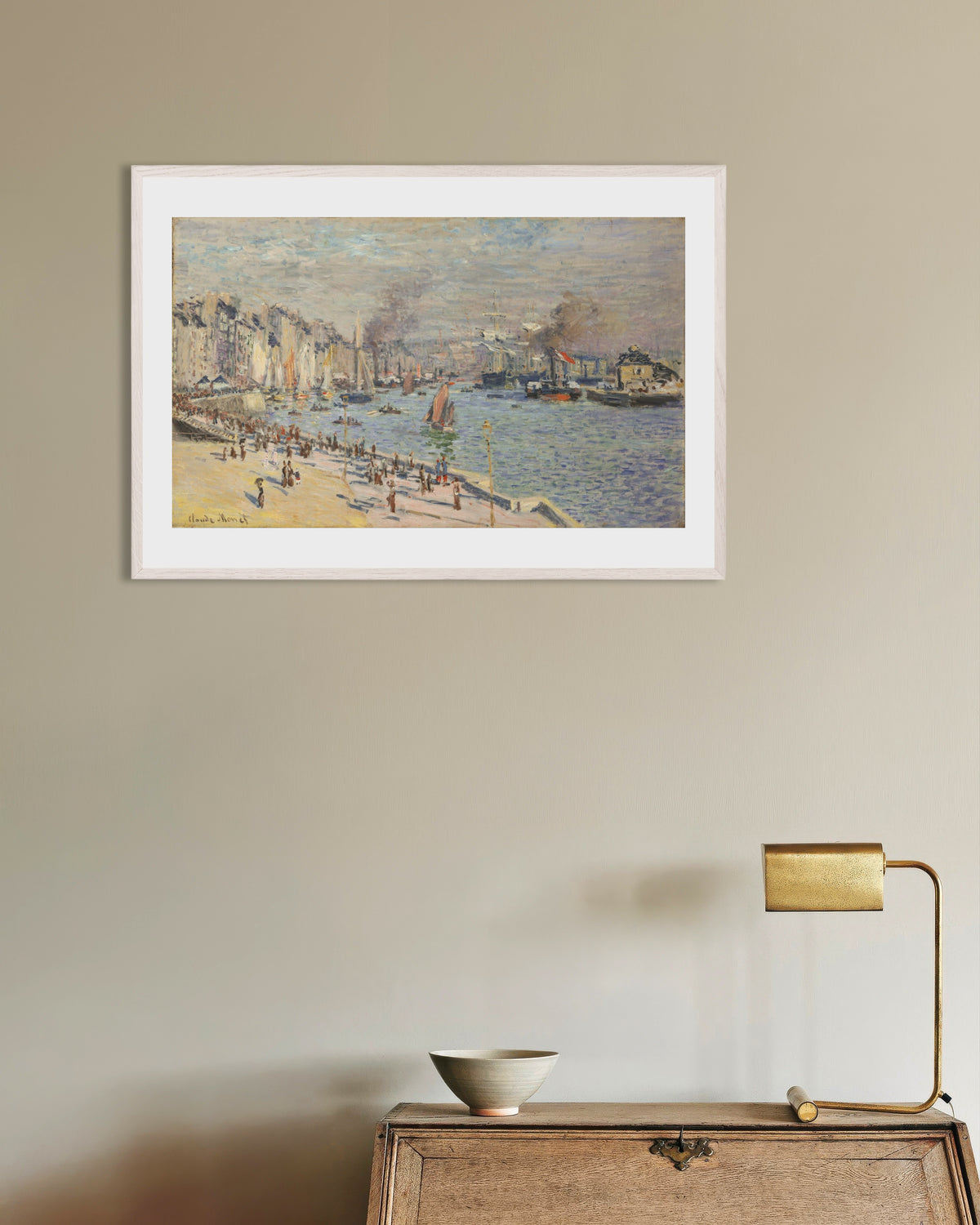 Poster Hamnen i Le Havre (1874) av Claude Monet med vit träram