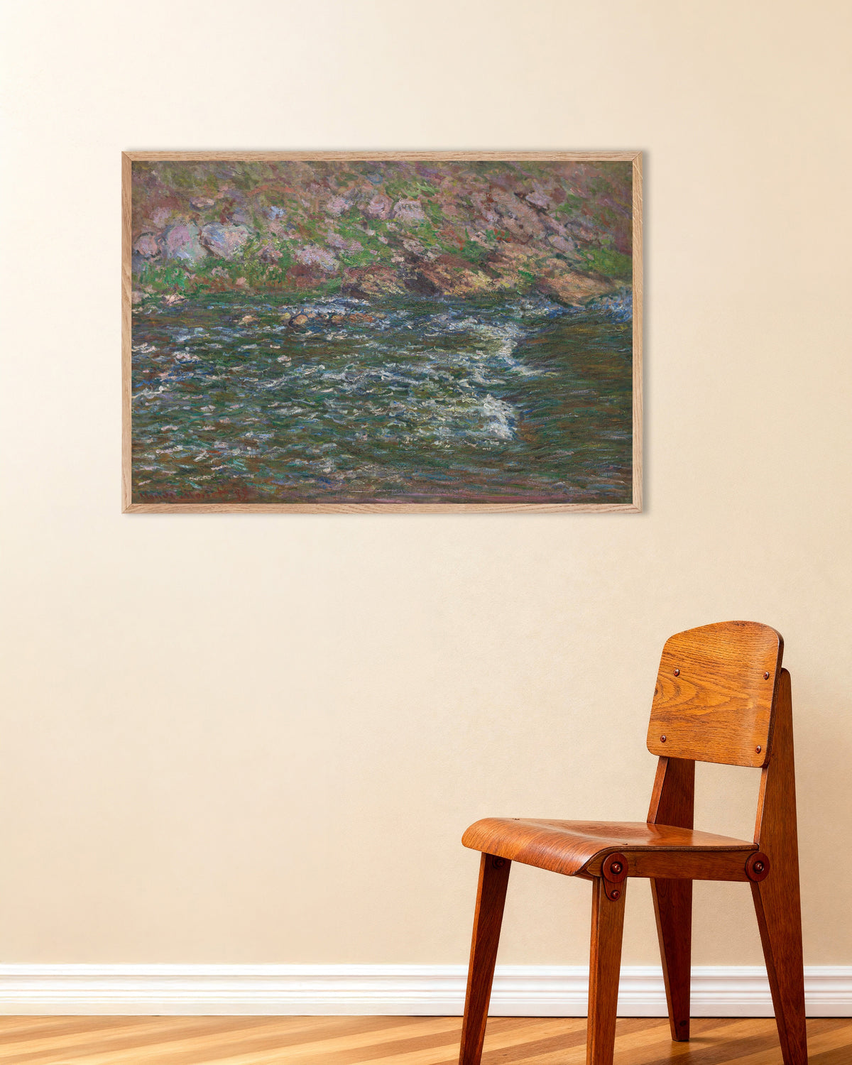 Poster Forsar i Petite Creuse vid Fresselines (1889) av Claude Monet med ram i naturträ