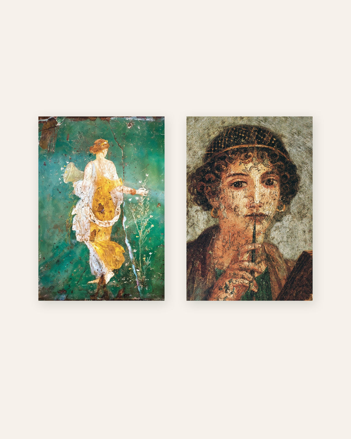 Set med 2 posters med romerska fresker, Flora och Sappho, utan ram