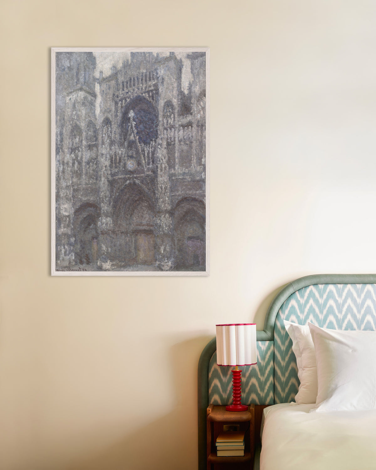 Poster Katedralen i Rouen, portalen i grått väder (1892) av Claude Monet med vit träram