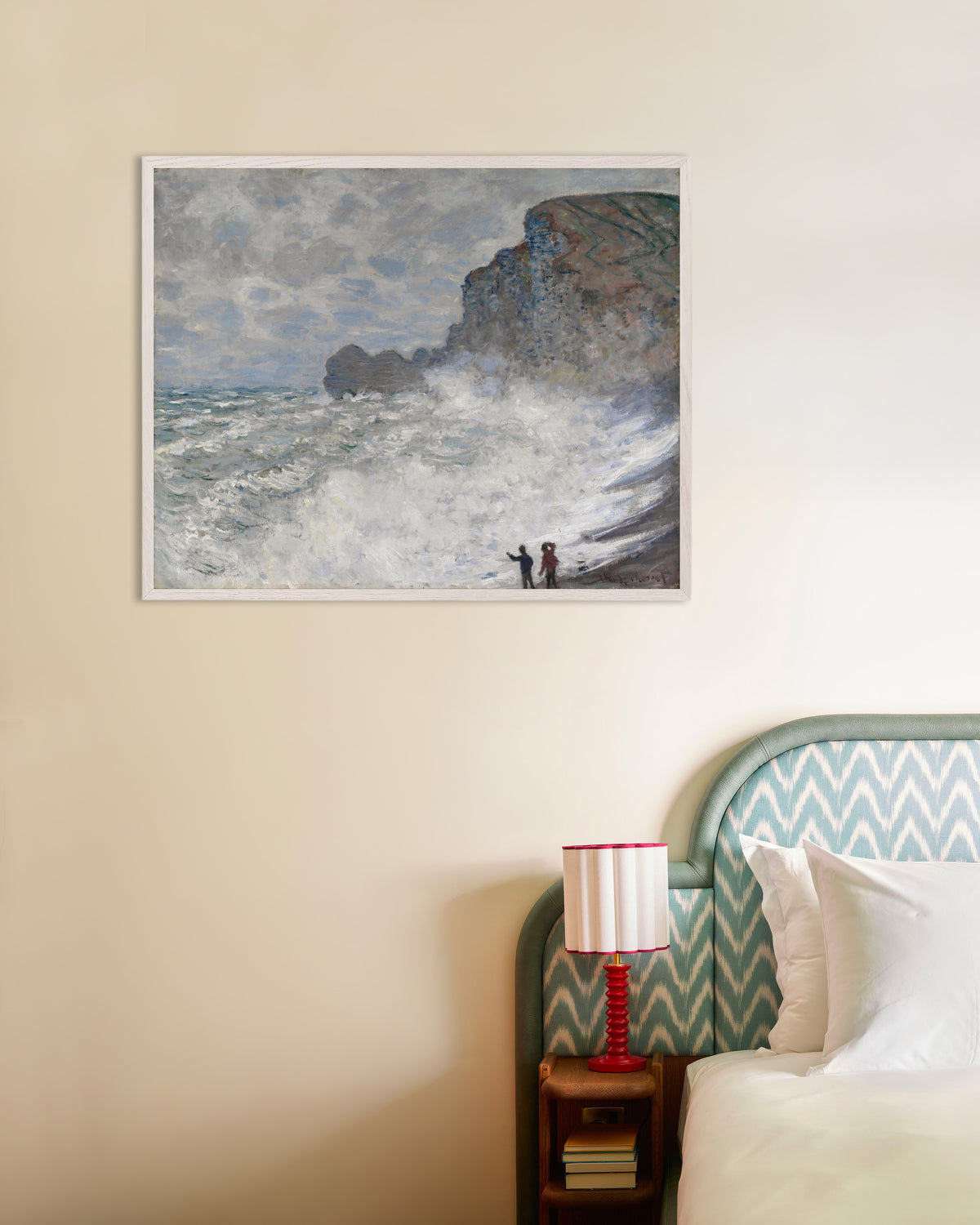 Poster Oväder vid Étretat (1883) av Claude Monet med vit träram