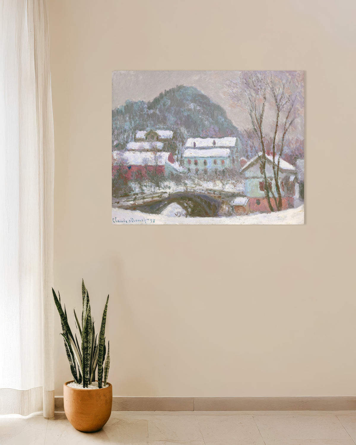 Poster Sandvika, Norge, snöeffekt (1895) av Claude Monet