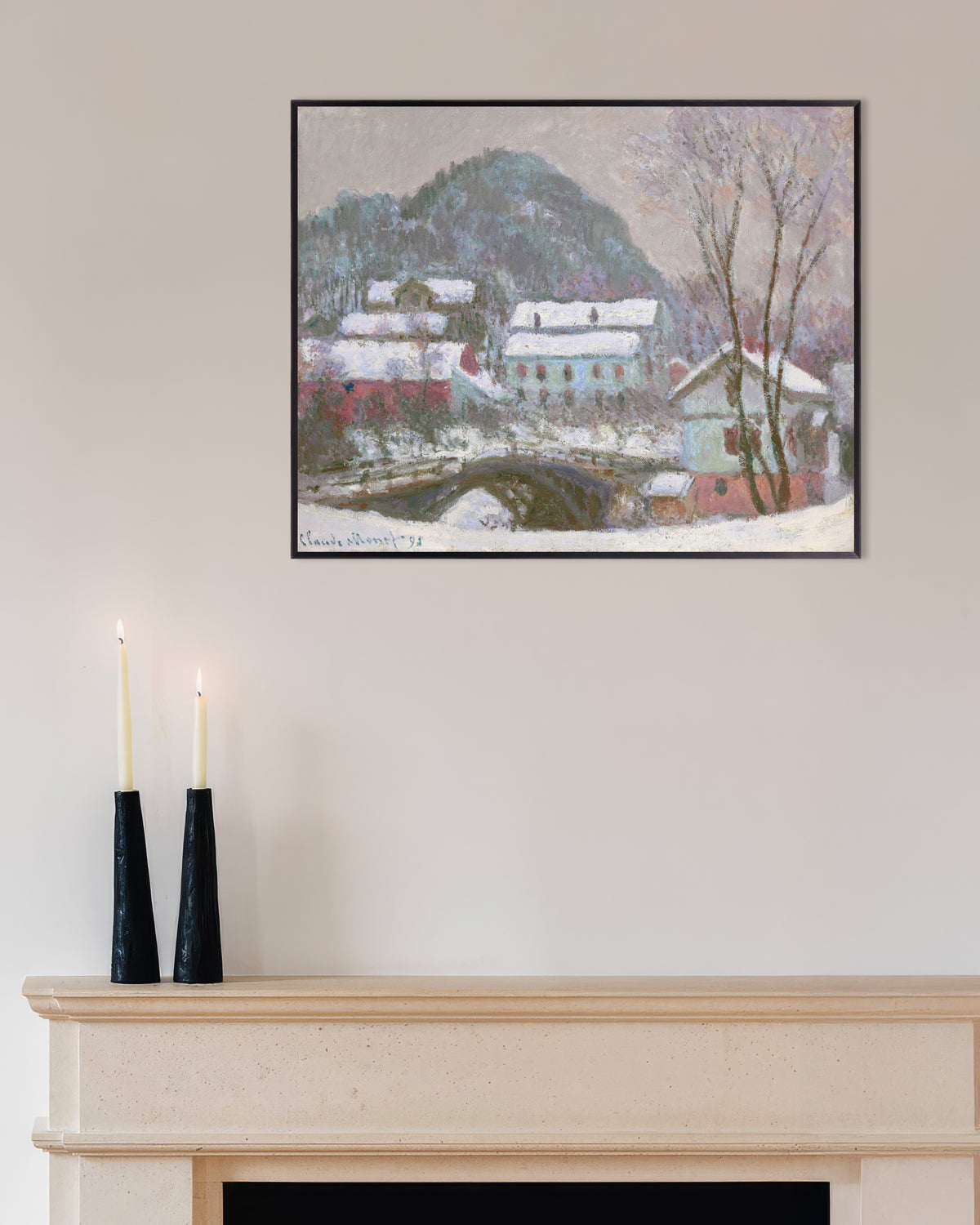 Poster Sandvika, Norge, snöeffekt (1895) av Claude Monet med metallram