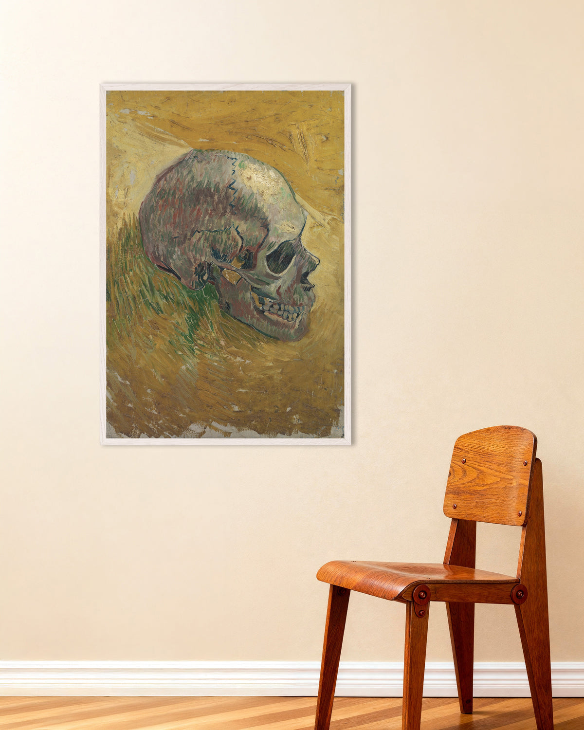 Poster med Skalle (1887) av Vincent van Gogh, med vit träram