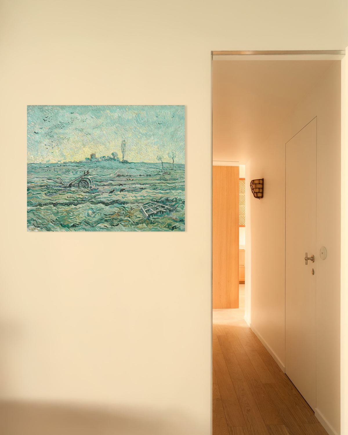 Poster med Snötäckt åker med en harv, efter Millet (1890) av Vincent van Gogh