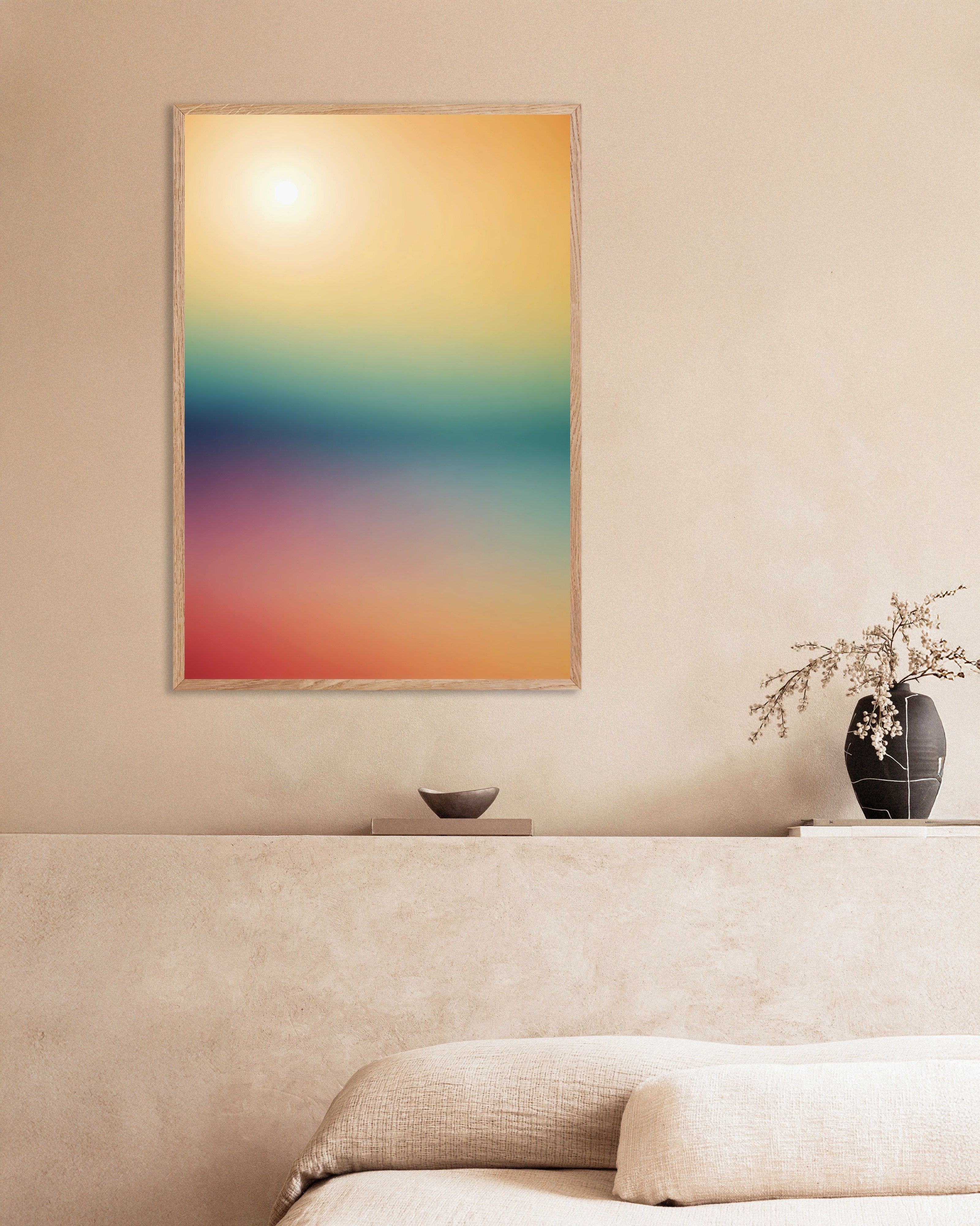 Poster of Soothing Sun Gradient, with natural wooden frame