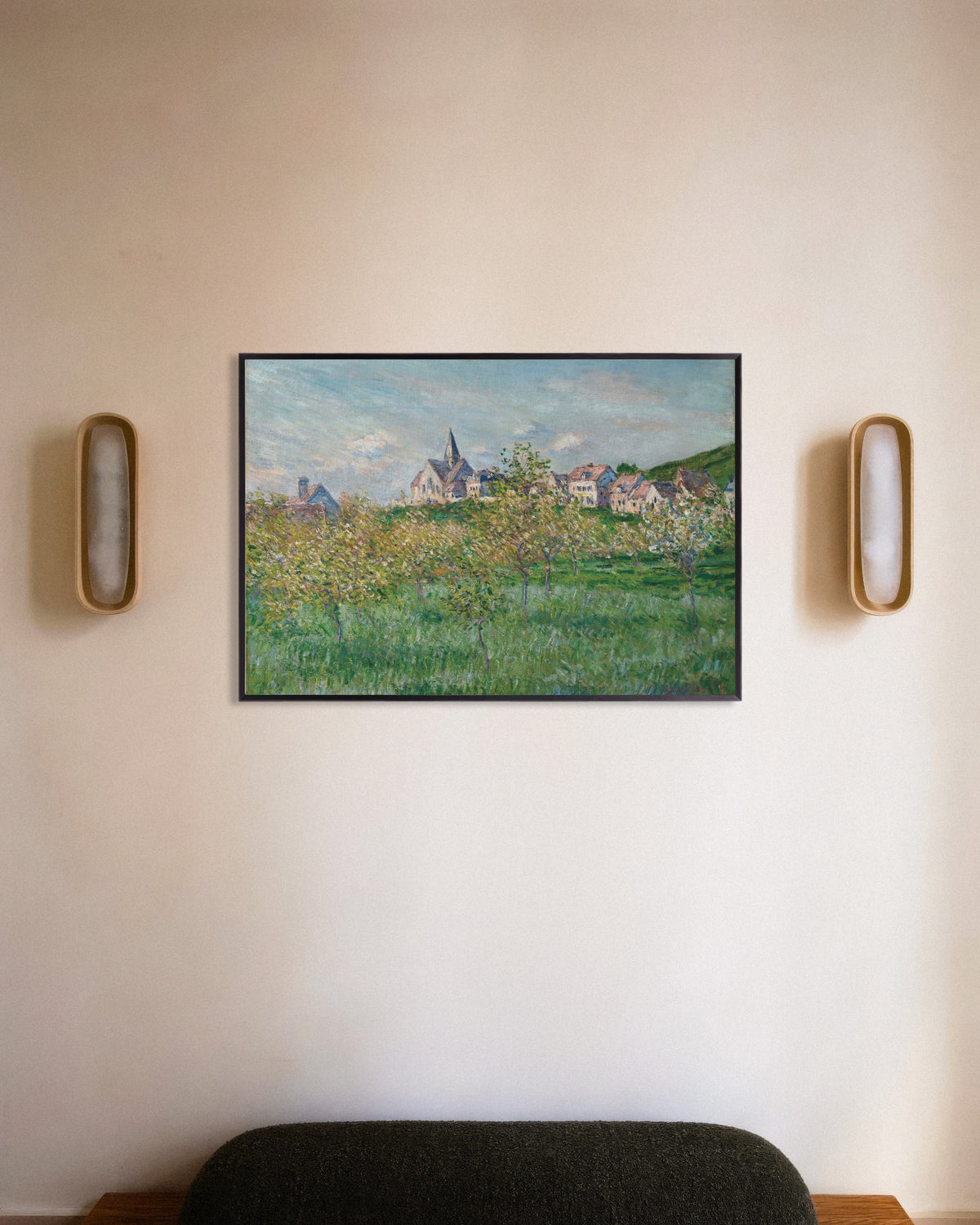 Poster Vår i Giverny, eftermiddag (1885) av Claude Monet med metallram