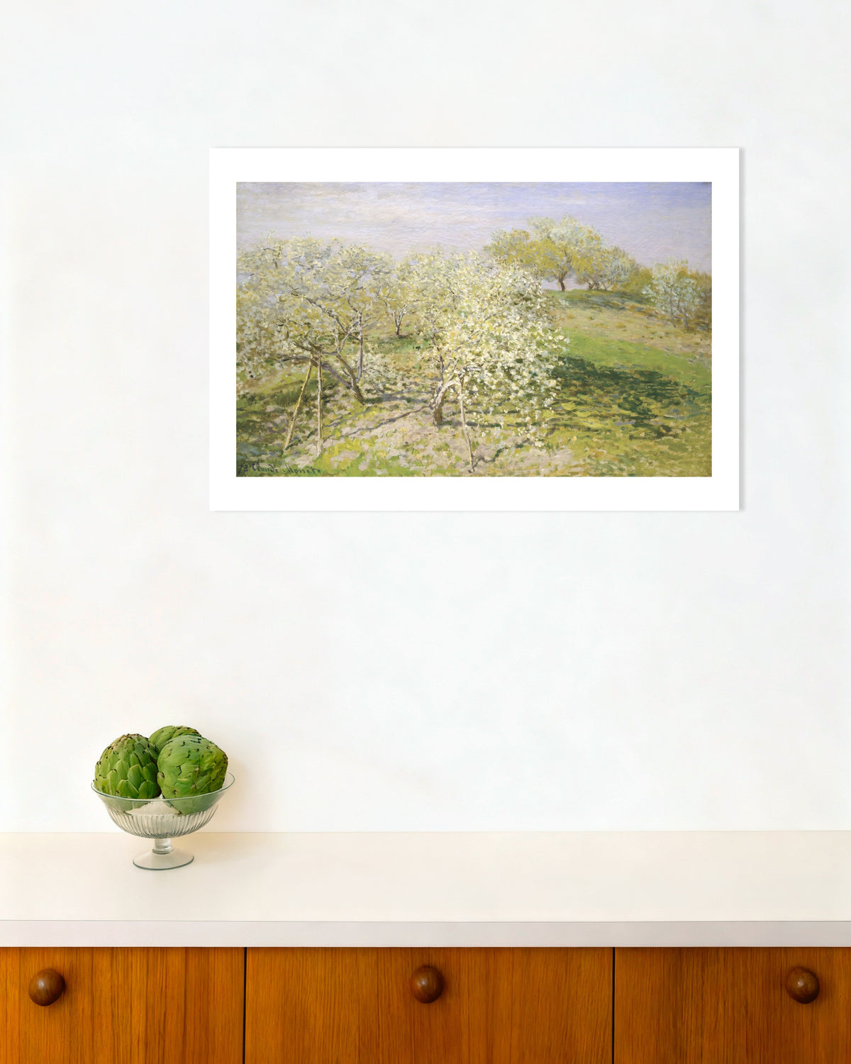 Poster Vår, blommande fruktträd (1873) av Claude Monet