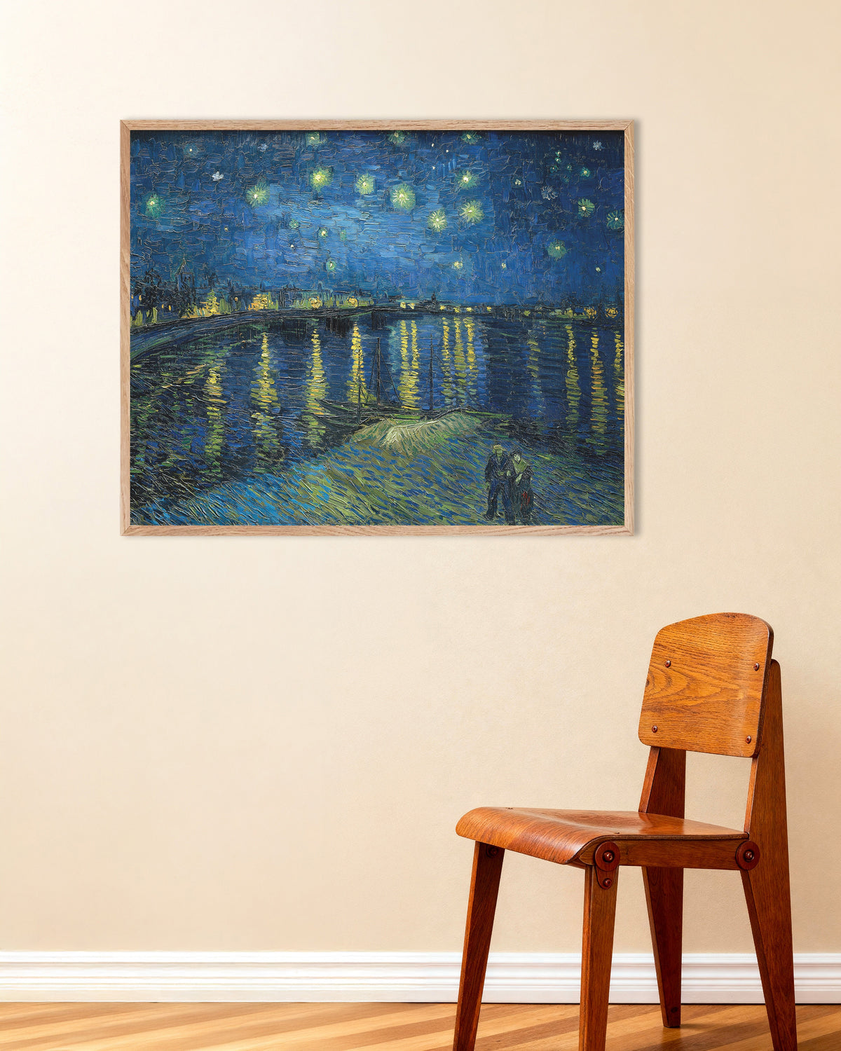 Poster av Stjärnenatt över Rhône (1888) av Vincent van Gogh, med träram i naturfärg