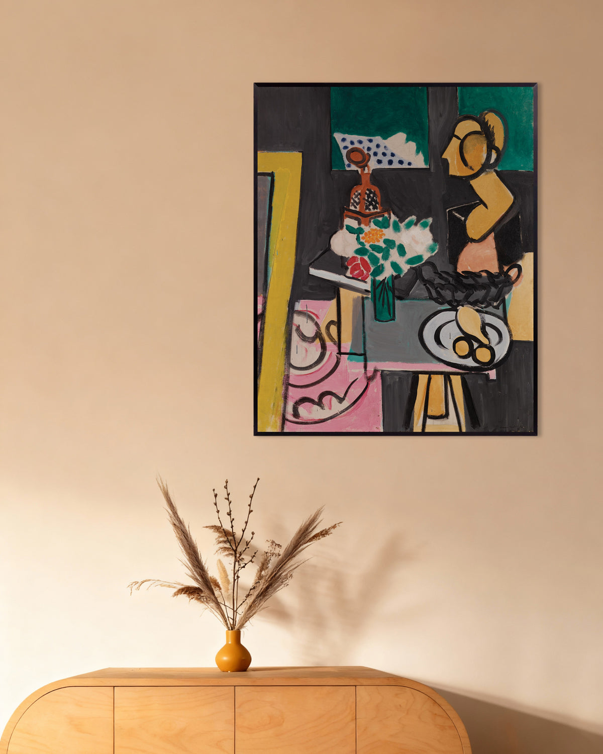 Stilleben med kalebasser (1916) av Henri Matisse, med metallram