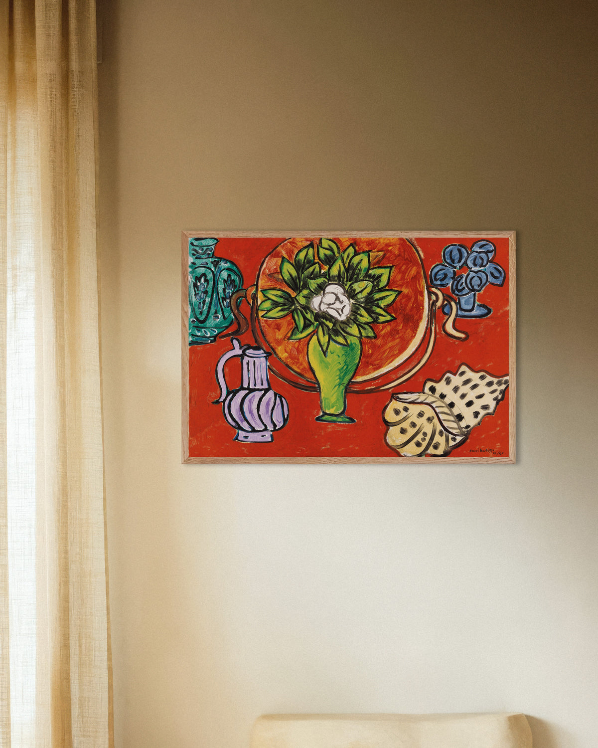 Poster av Stilleben med magnolia (1941) av Henri Matisse, med ram i naturligt trä