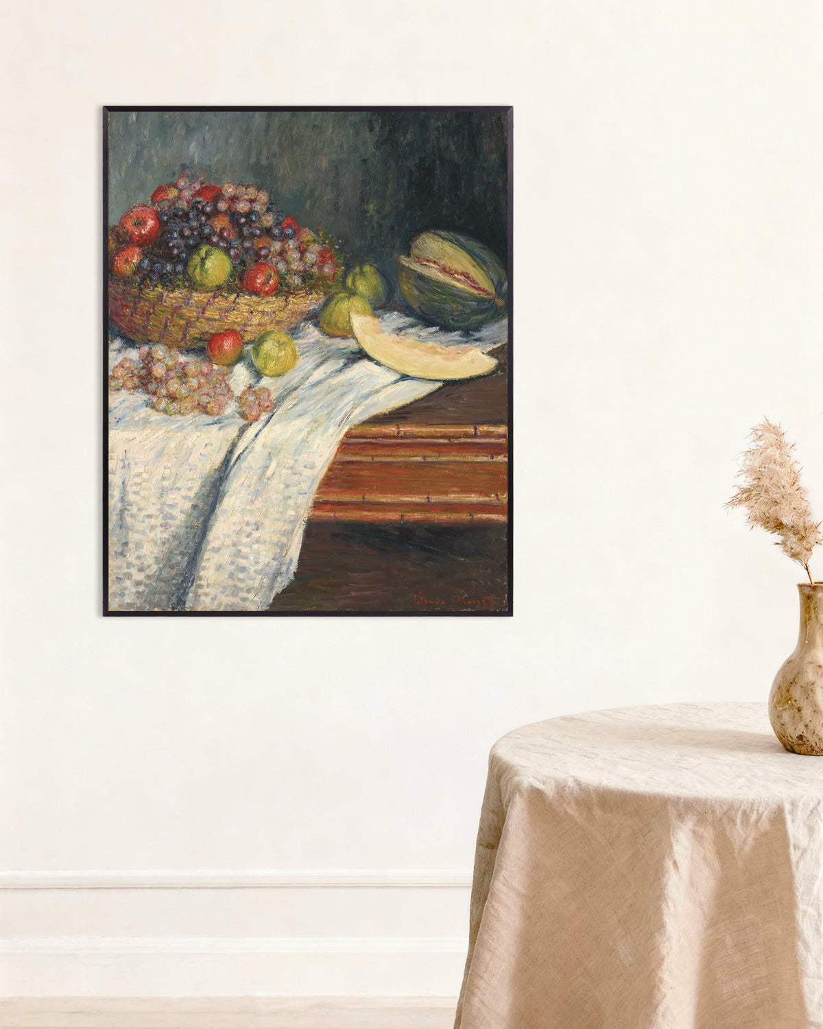 Poster Stilleben med melon (1879) av Claude Monet med metallram
