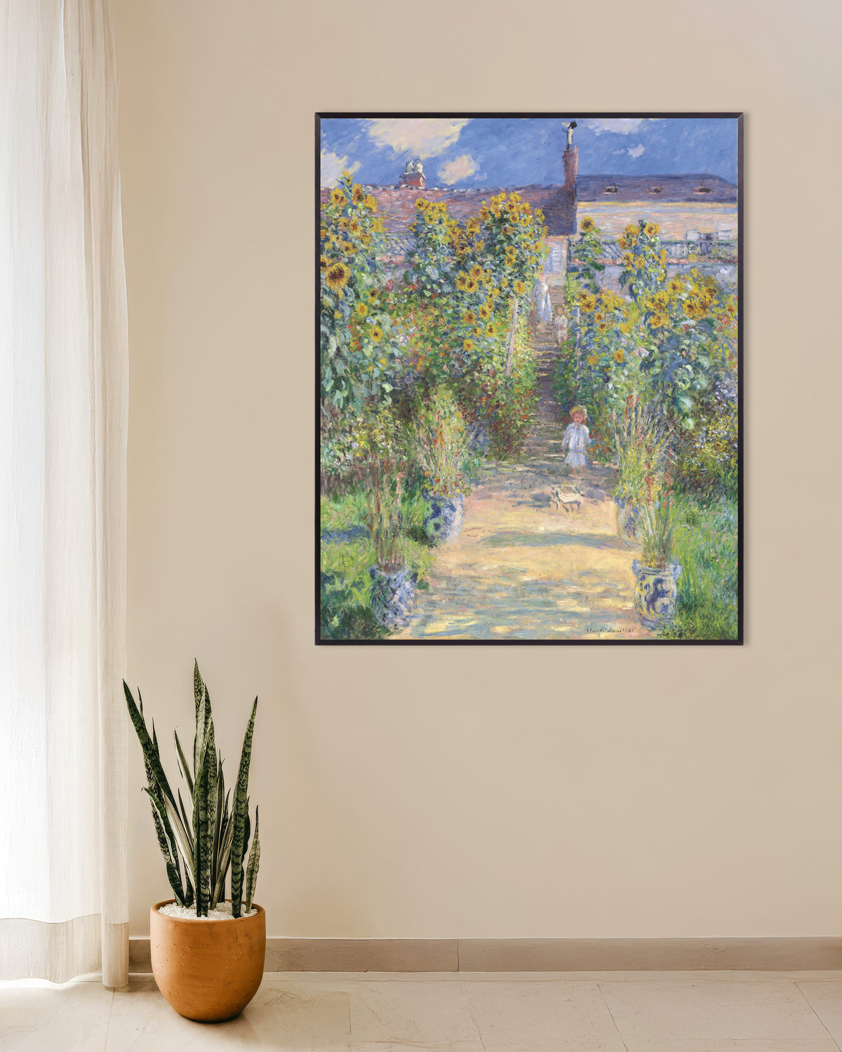 Poster Konstnärens trädgård i Vétheuil (1881) av Claude Monet med metallram