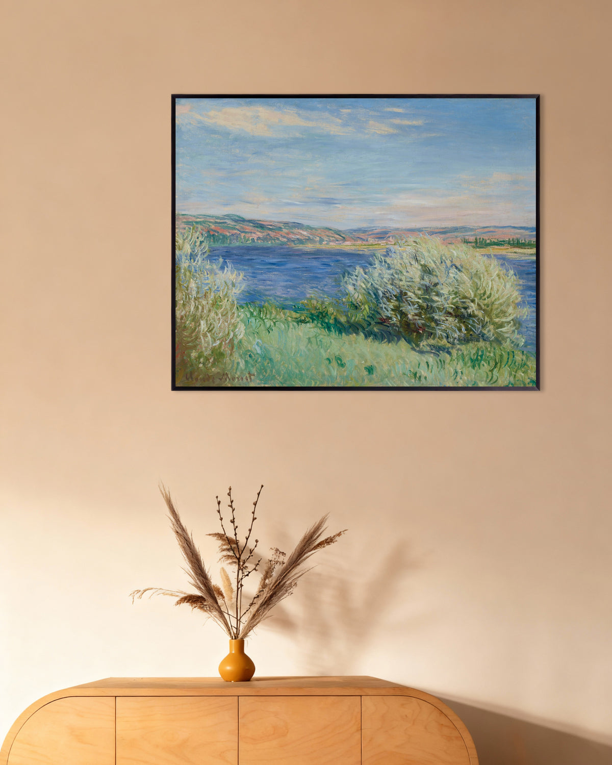 Poster Seines stränder nära Vétheuil (1881) av Claude Monet med metallram