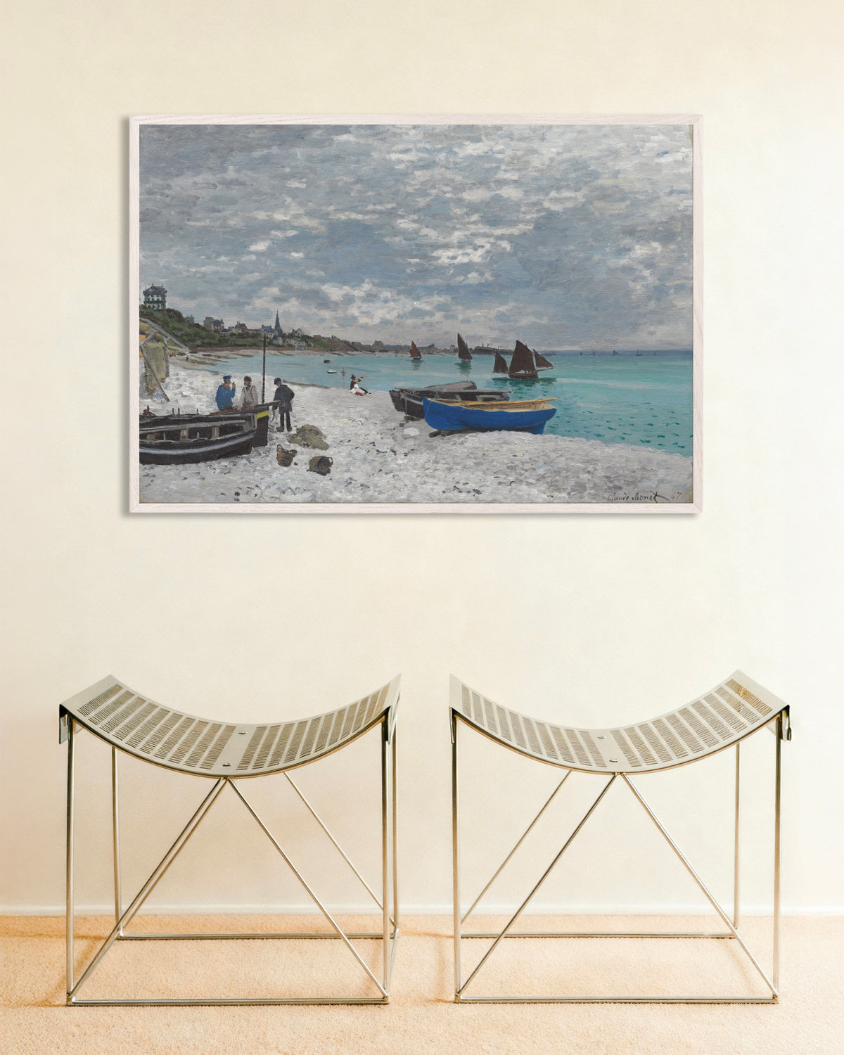 Poster Stranden vid Sainte-Adresse (1867) av Claude Monet med vit träram