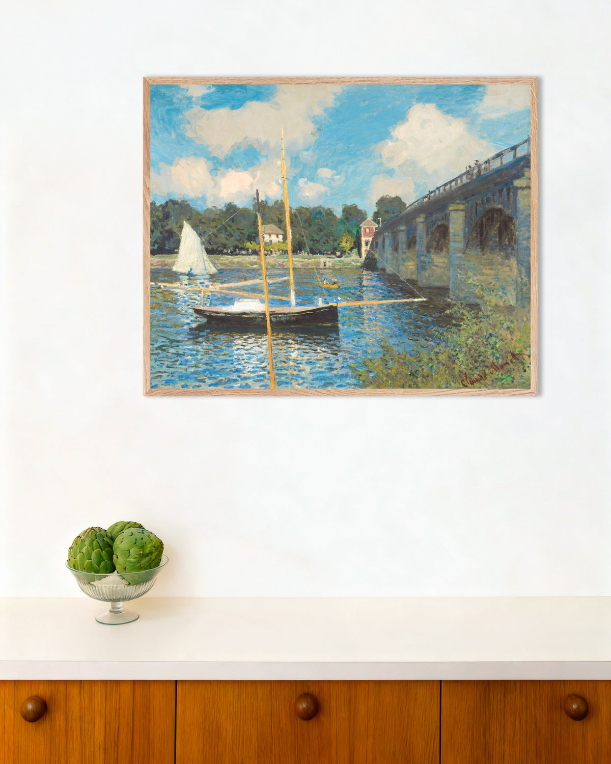 Poster Bron i Argenteuil (1874) av Claude Monet med ram i naturträ