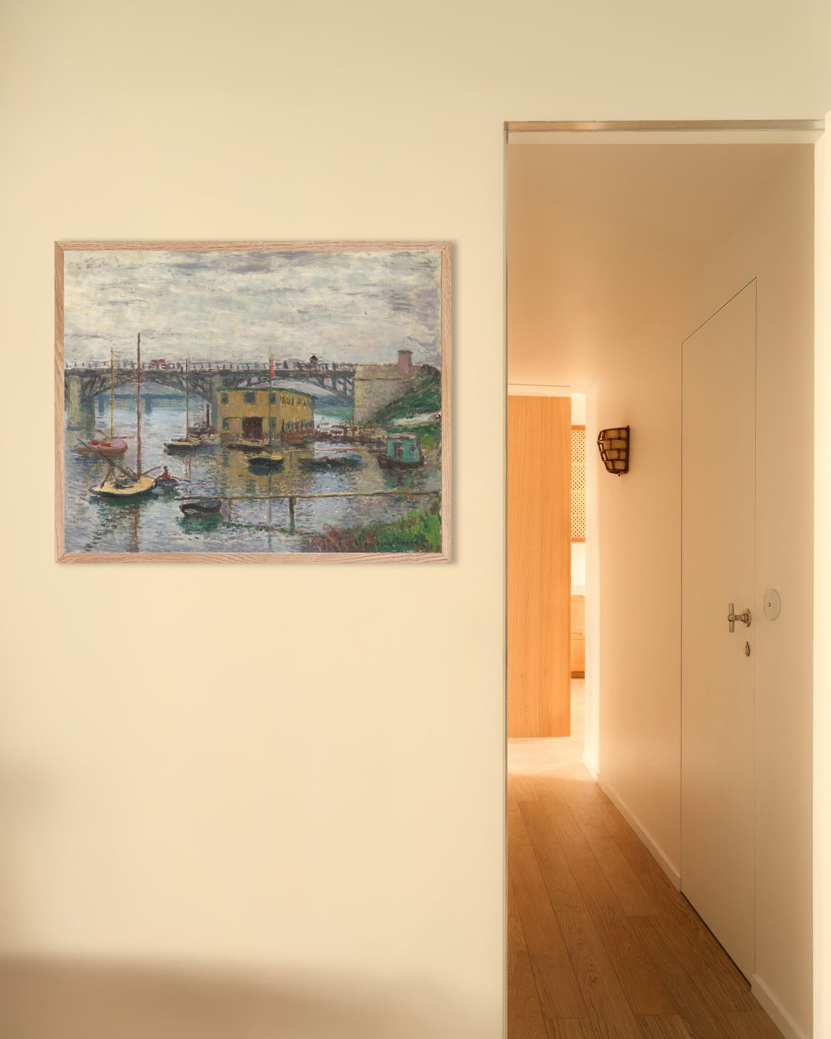 Poster Bron vid Argenteuil en grå dag (ca 1876) av Claude Monet med ram i naturträ