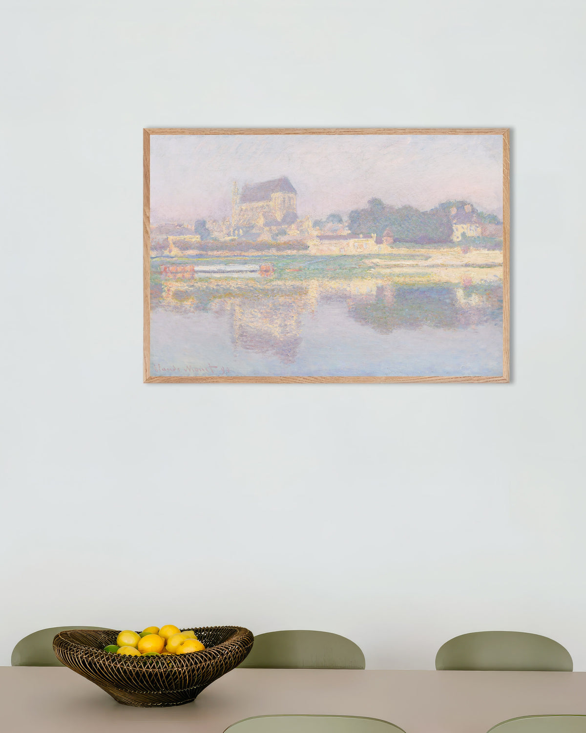 Poster Kyrkan i Vernon, sol (1894) av Claude Monet med ram i naturträ