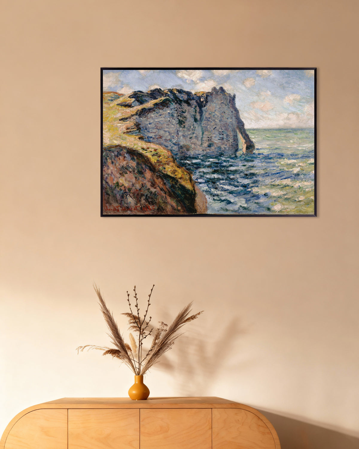Poster Falaise d'Aval, Étretat (1885) av Claude Monet med metallram