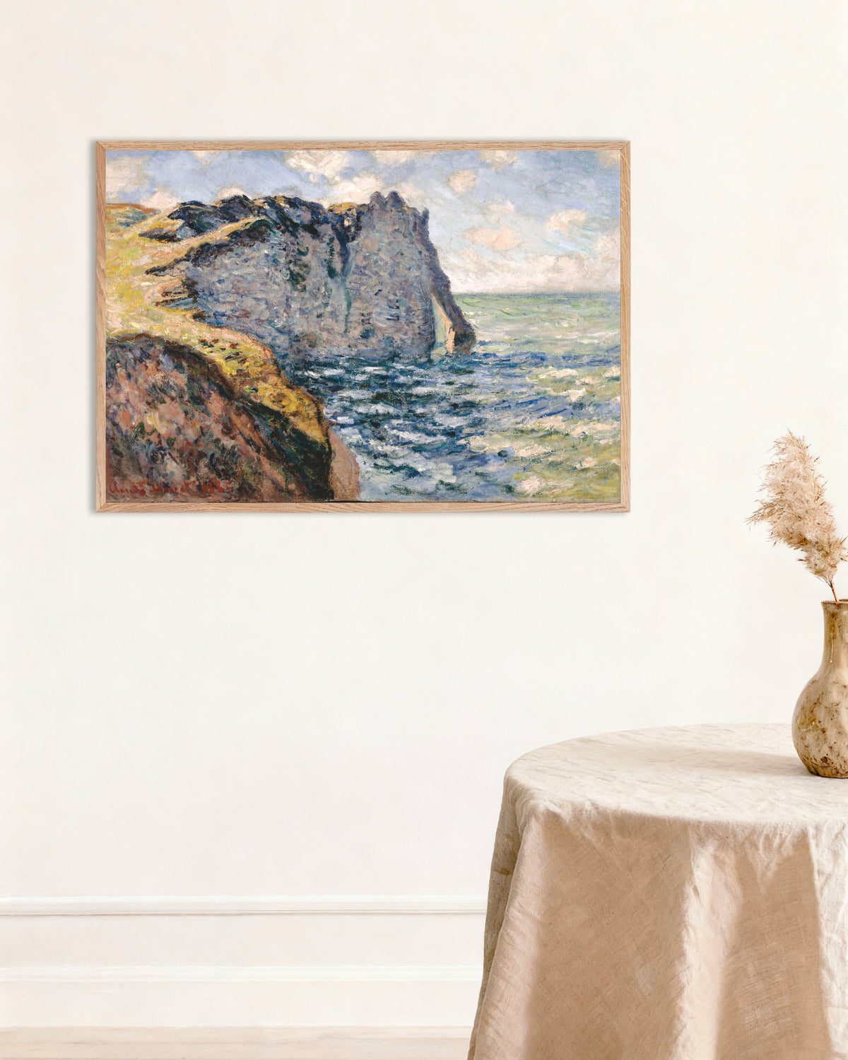Poster Falaise d'Aval, Étretat (1885) av Claude Monet med ram i naturträ