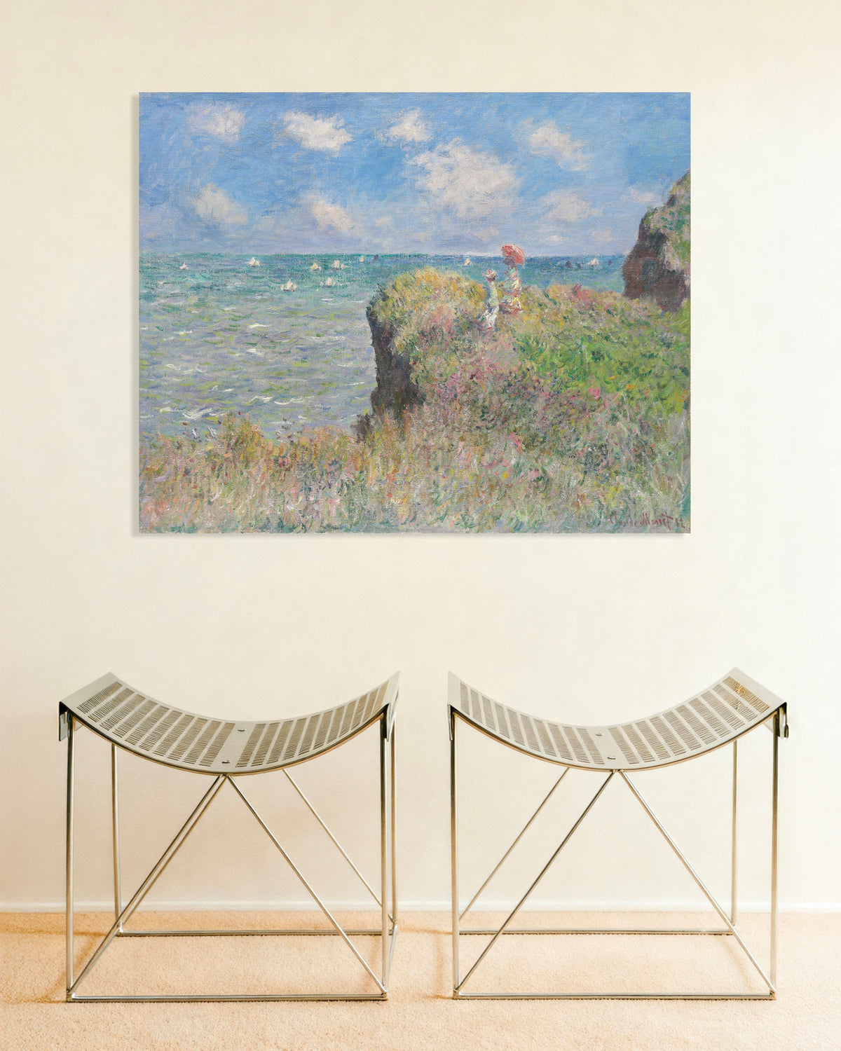 Poster Promenad på klippan vid Pourville (1882) av Claude Monet