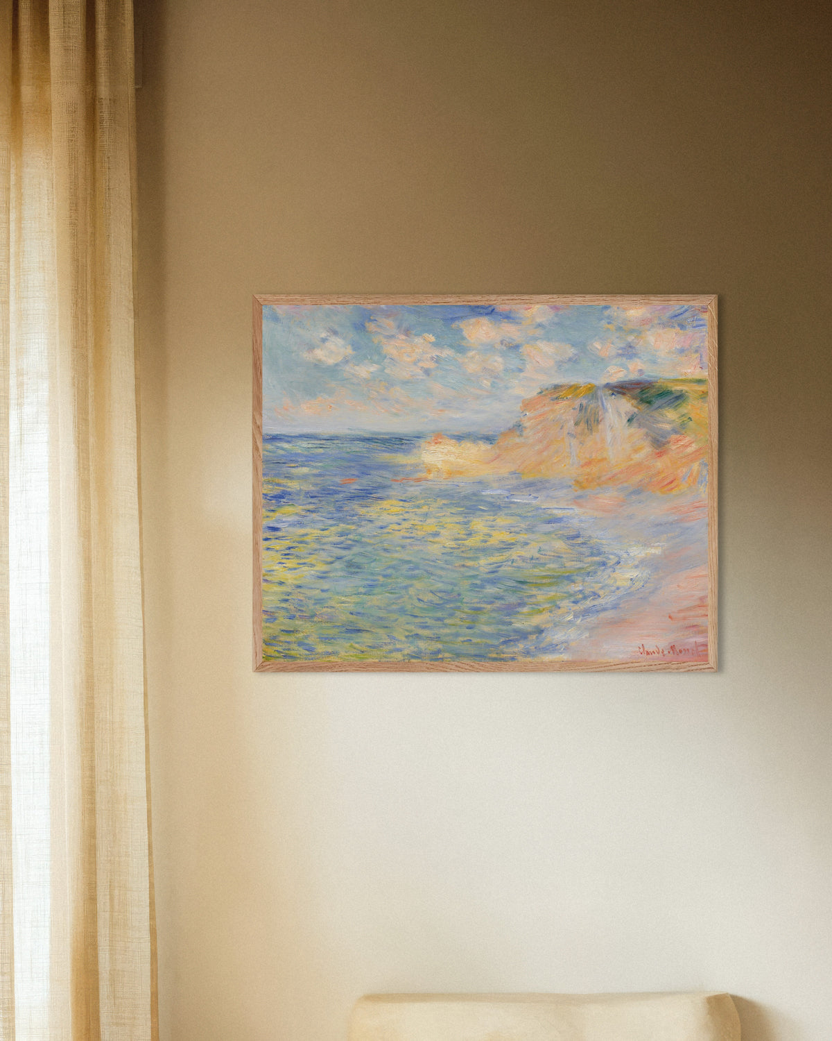 Poster Falaise d'Amont, Étretat (1885) av Claude Monet med ram i naturträ