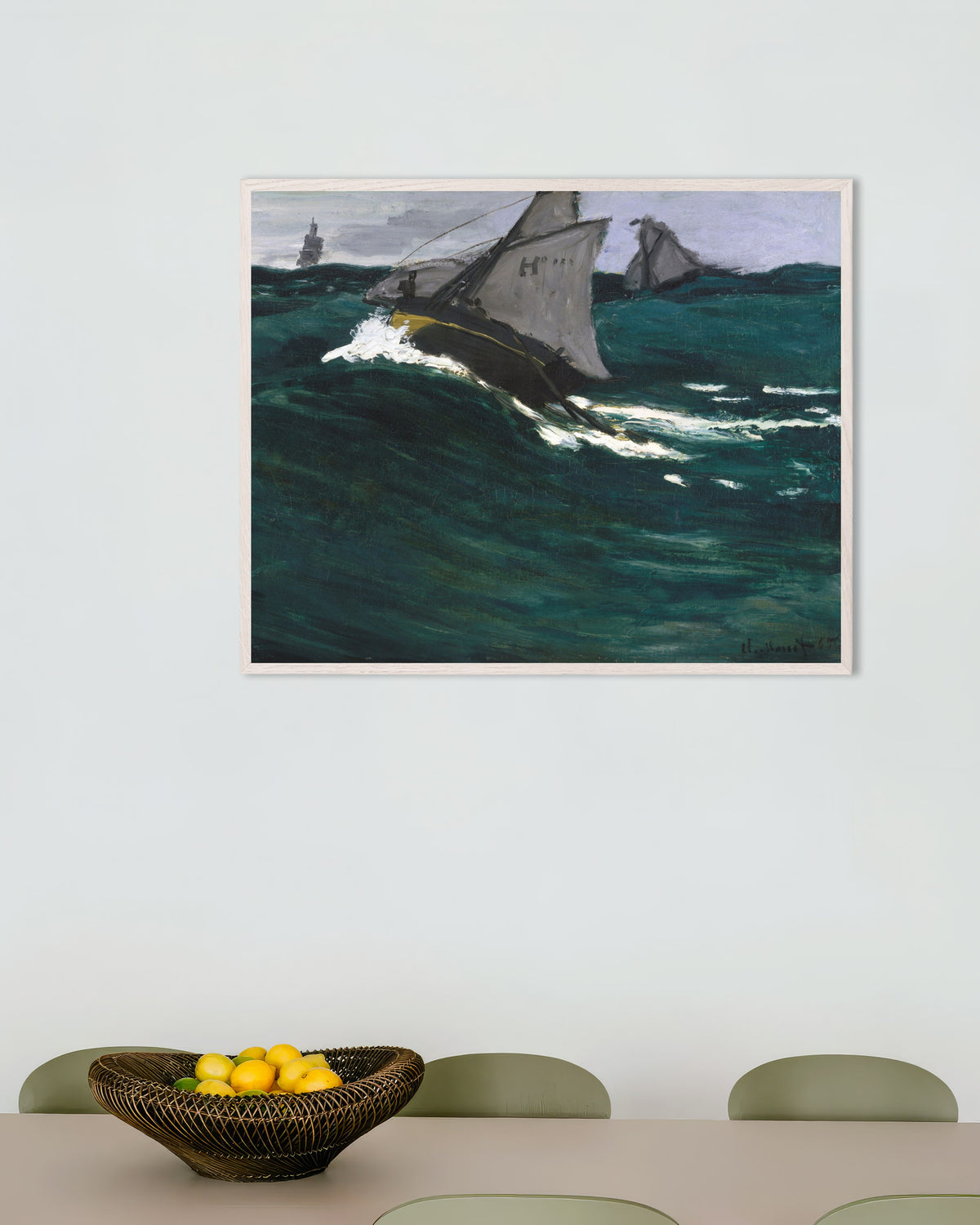 Poster Den gröna vågen (ca 1866–1867) av Claude Monet med vit träram