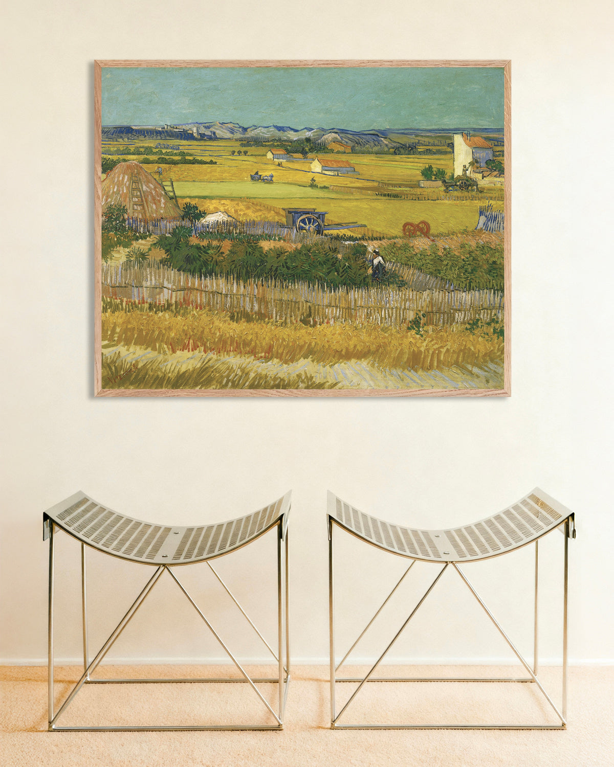 Poster med Skörden (1888) av Vincent van Gogh, med träram i naturfärg