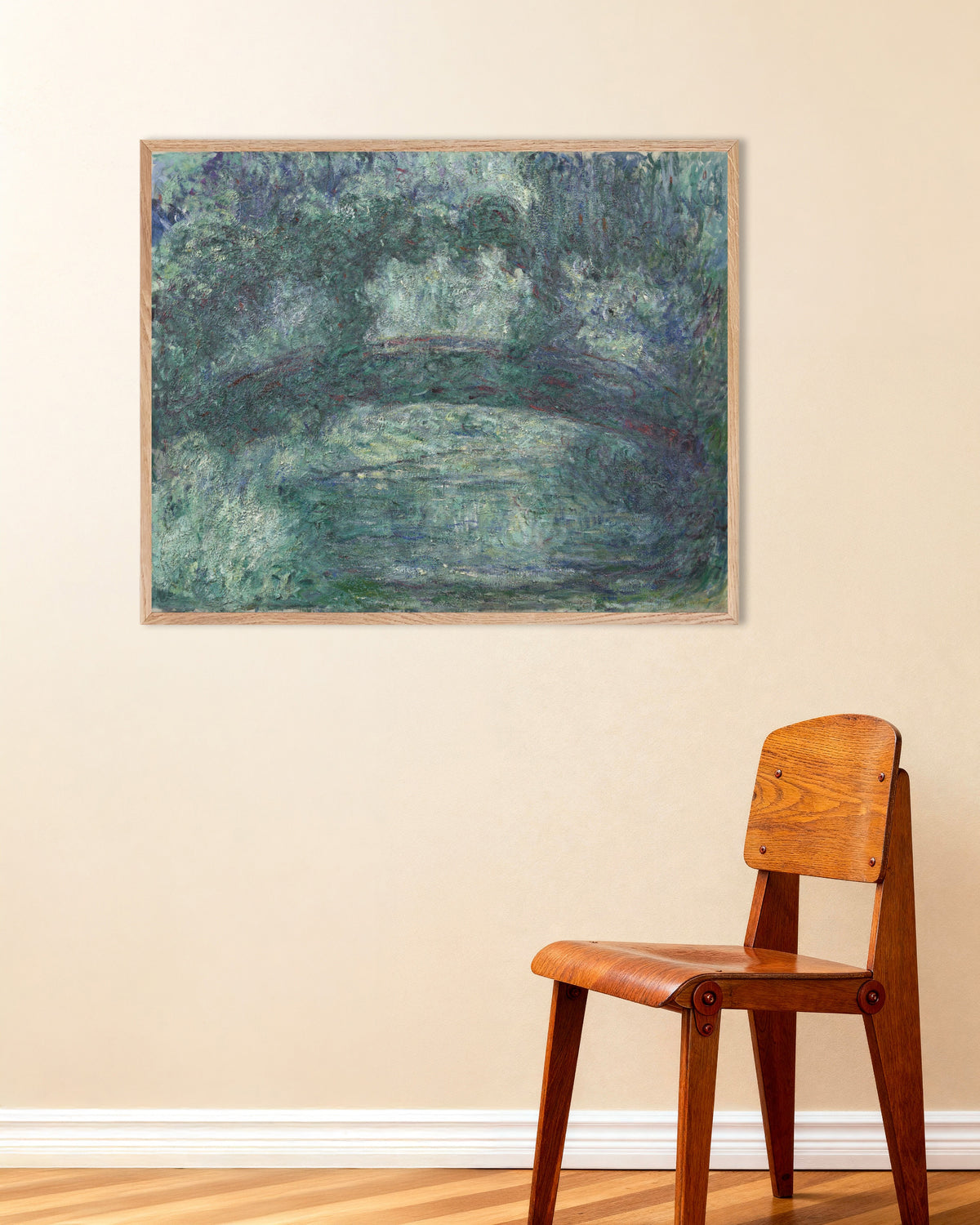 Poster Den japanska bron (1919–1924) av Claude Monet med ram i naturträ